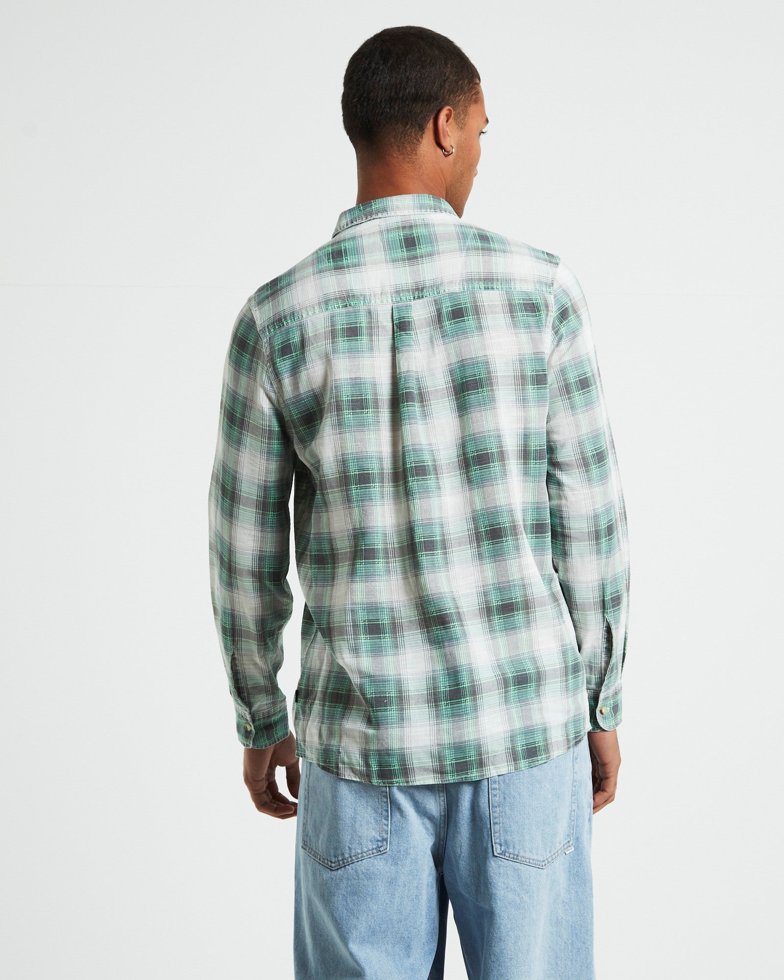 Men At Work Tradie Check Long Sleeve Shirt in Moss Green GREEN