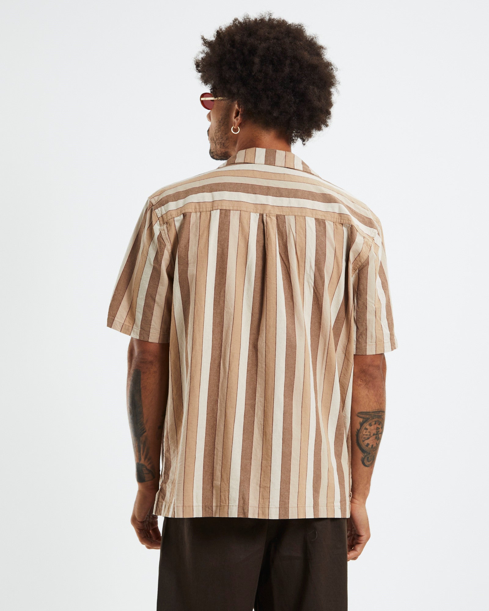 Resort Short Sleeve Shirt Brown Stripe BROWN