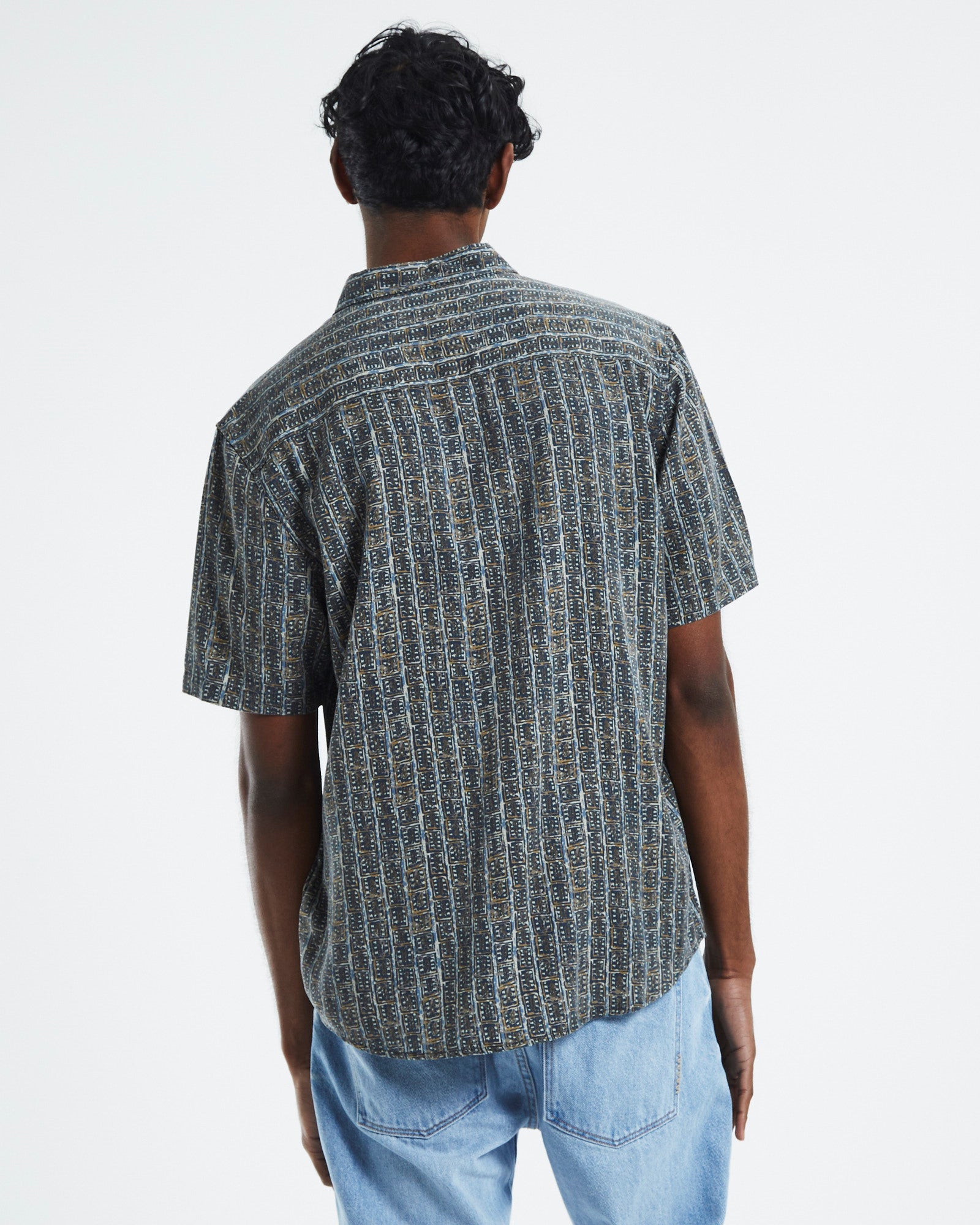 Garageland Short Sleeve Shirt Tony Stripe Blue BLACK