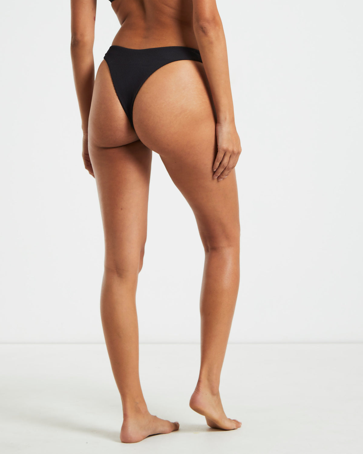Rib Cheeky Cut Bikini Bottoms BLACK