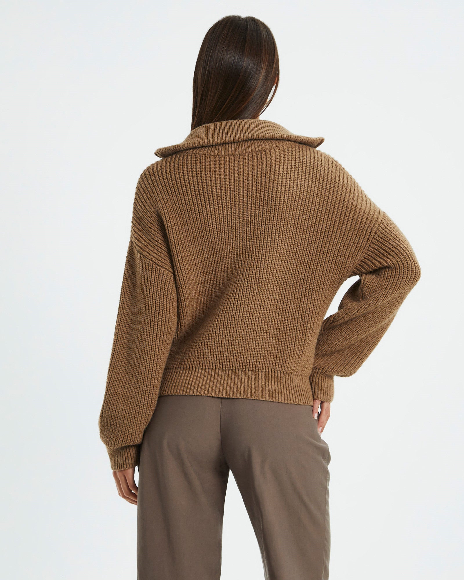 Ezra Half Zip Knit Pull Over Hazelnut BROWN