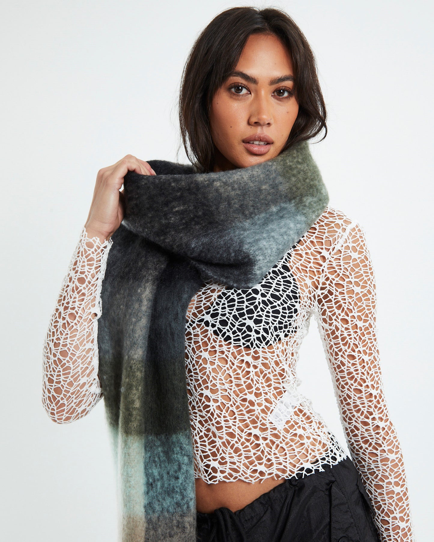 Oversized Knit Scarf Multi Coloured Green