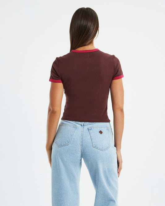 A 90's Ringer Tee Coffee Magenta