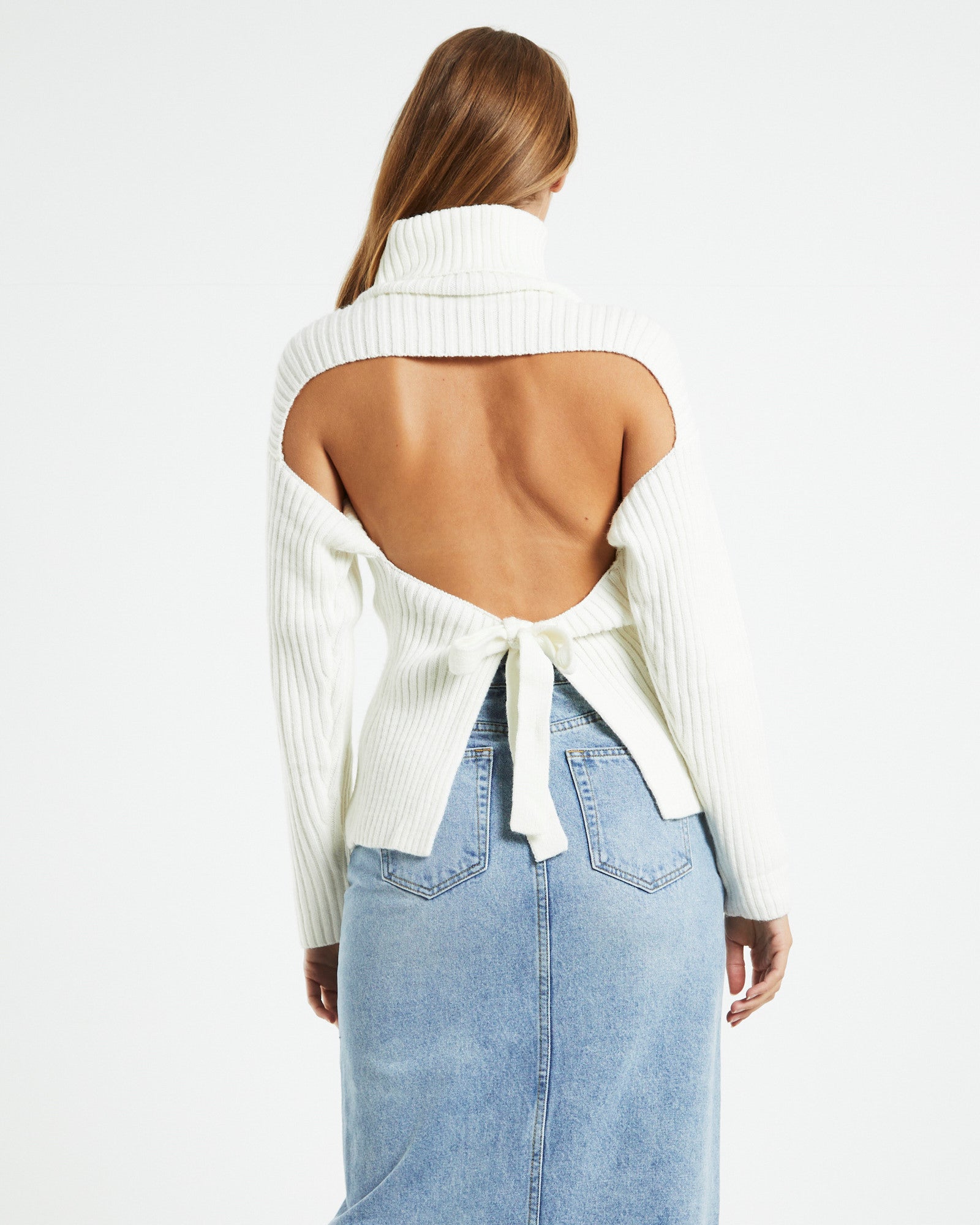 Amina Tie Back Boxy Knit Jumper White WHITE