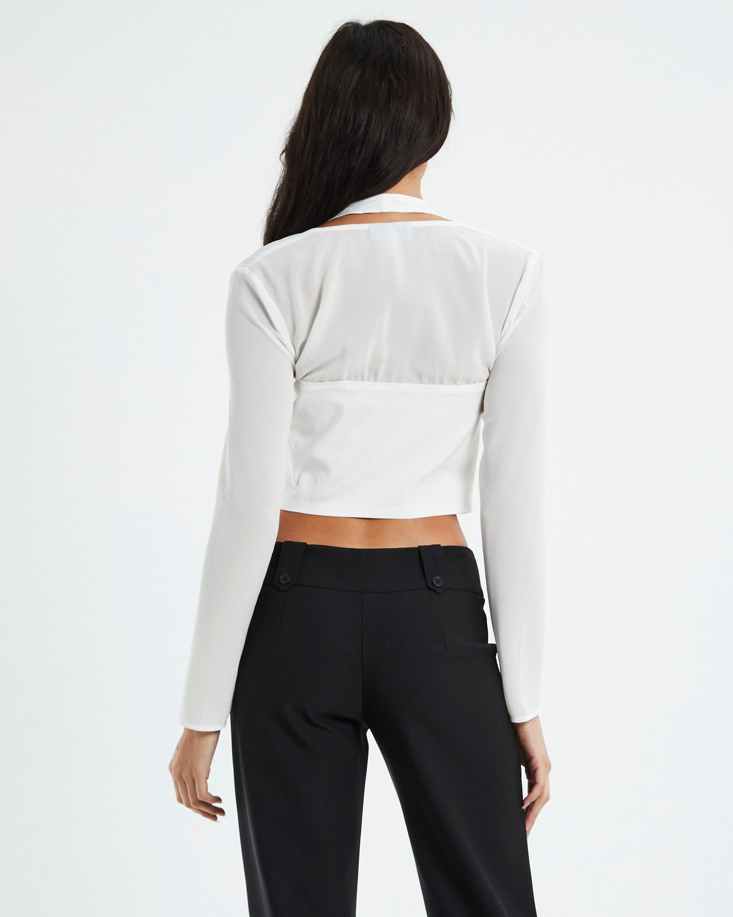 Kamali Hook Front Long Sleeve Halter Top White