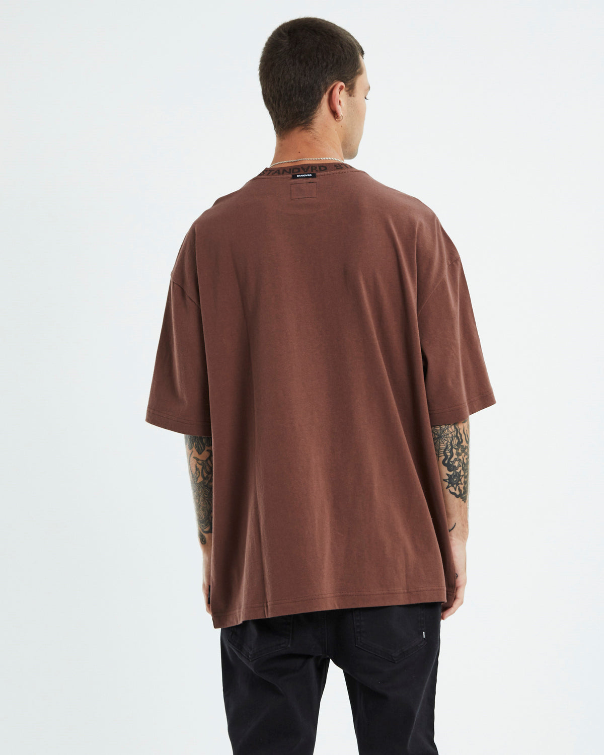 Collar Short Sleeve T-Shirt Dirty Brown BROWN