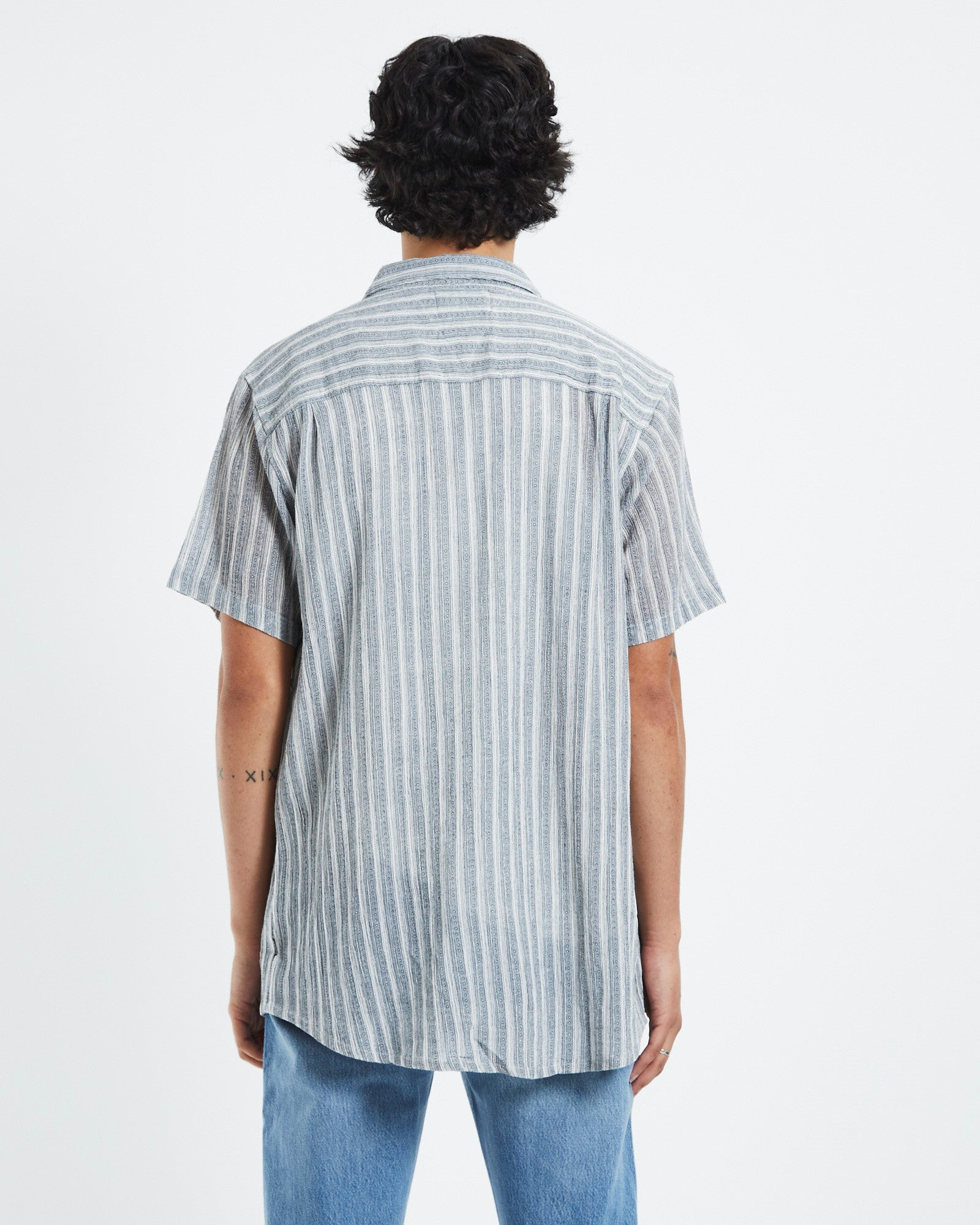 Bon Sun Stripe Short Sleeve Shirt Grey GREY