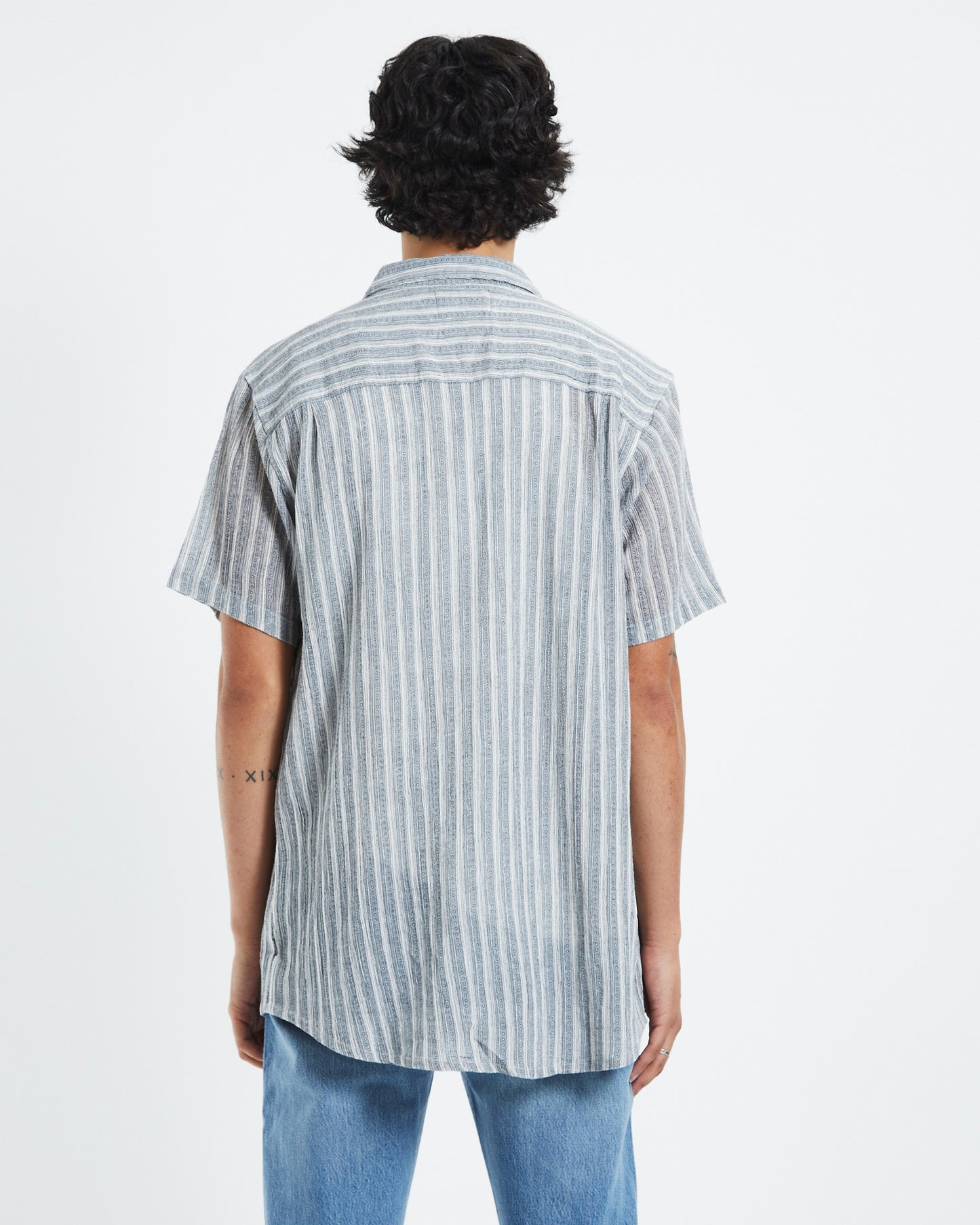 Bon Sun Stripe Short Sleeve Shirt Grey