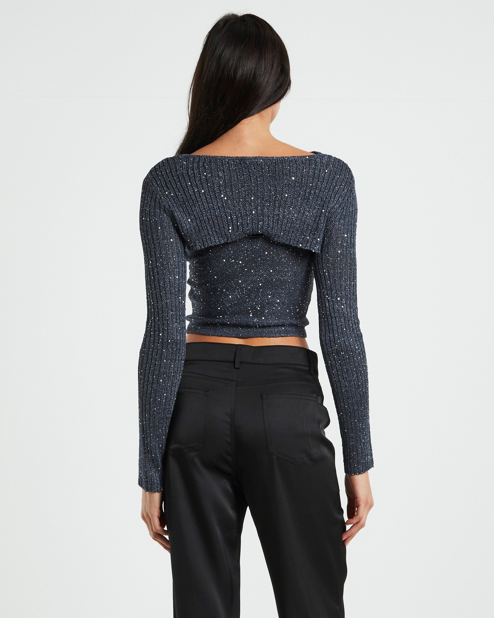 Pixie Metallic Long Sleeve Knit Bolero Grey SILVER