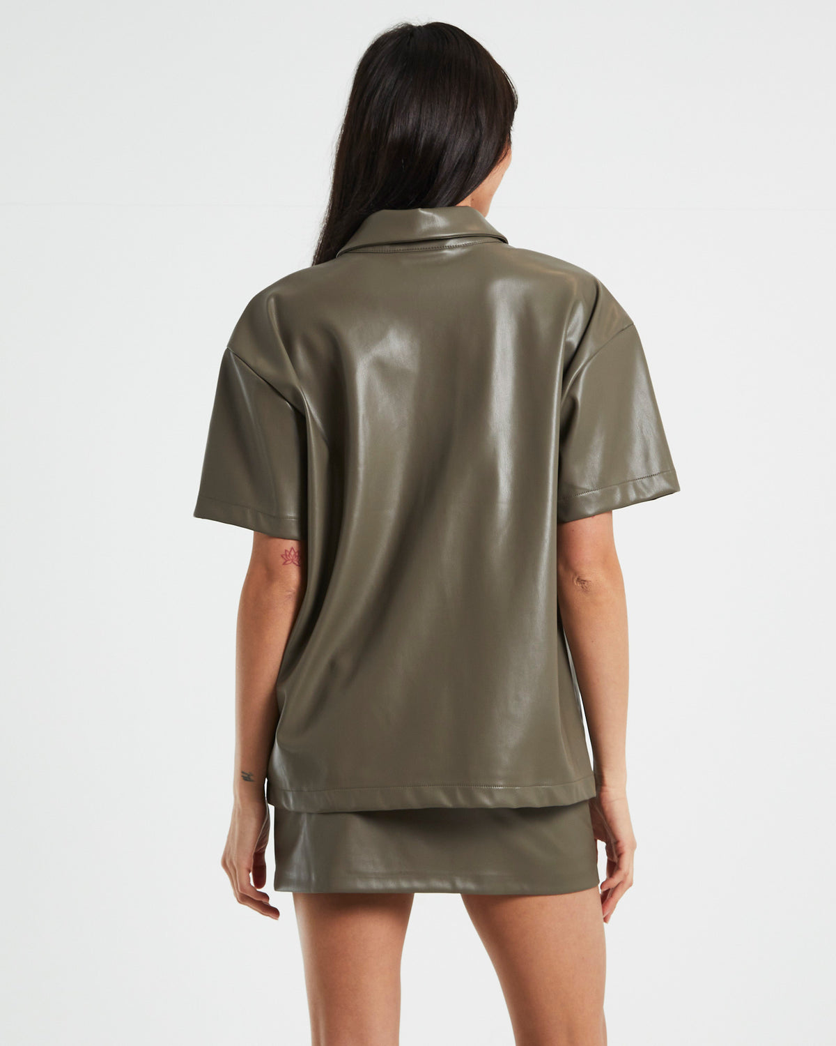 Phoebe Leather Look Shirt PUTTY