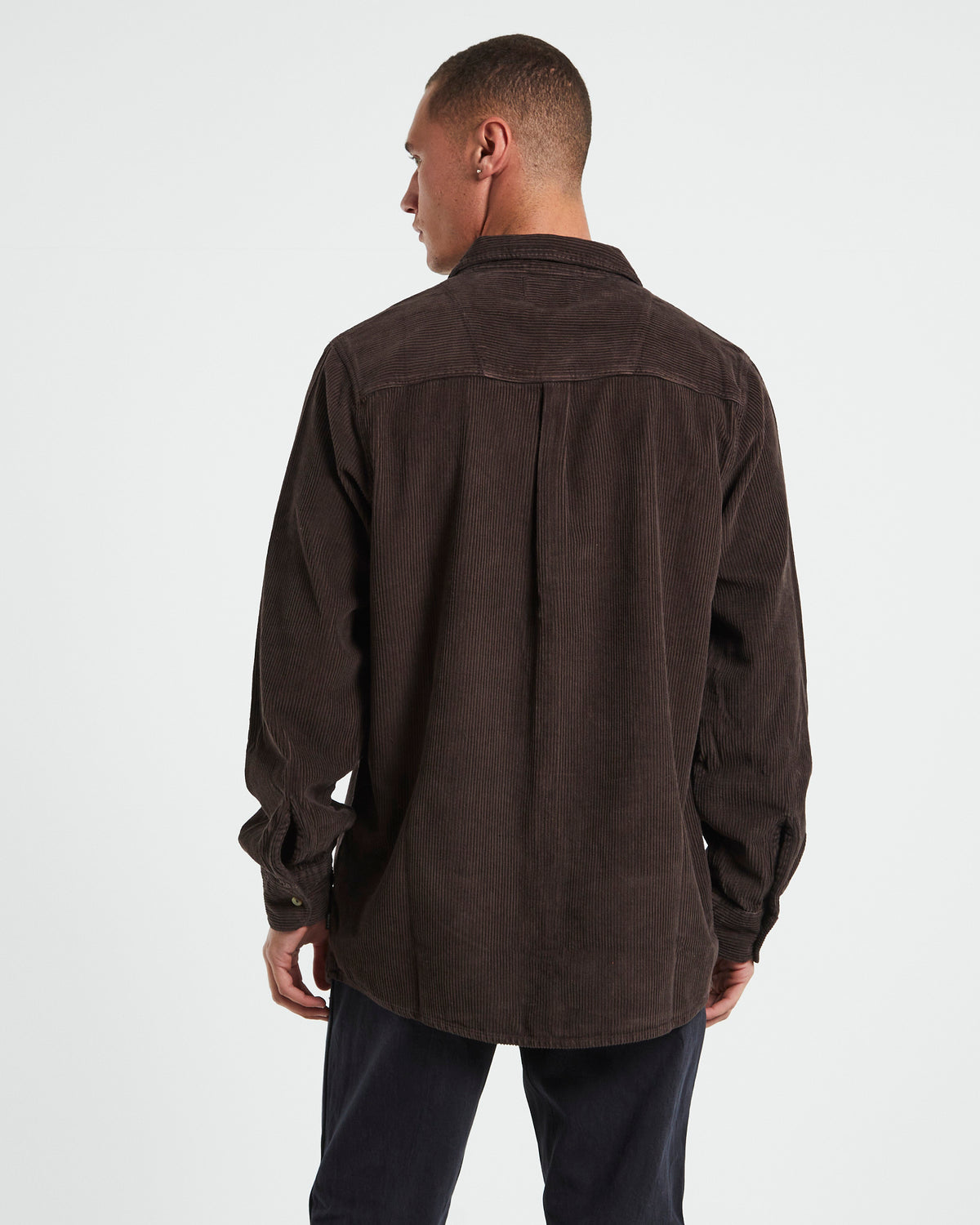Men At Work Fat Cord Long Sleeve Shirt in Brown BROWN