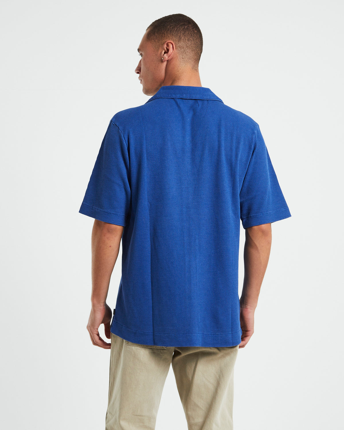 Waffle Bowler Short Sleeve Shirt in Cobalt Blue BLUE