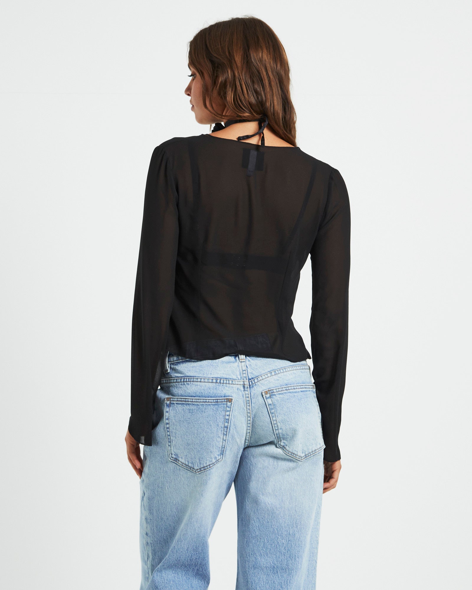 Ivy Laced Sheer Top Black BLACK