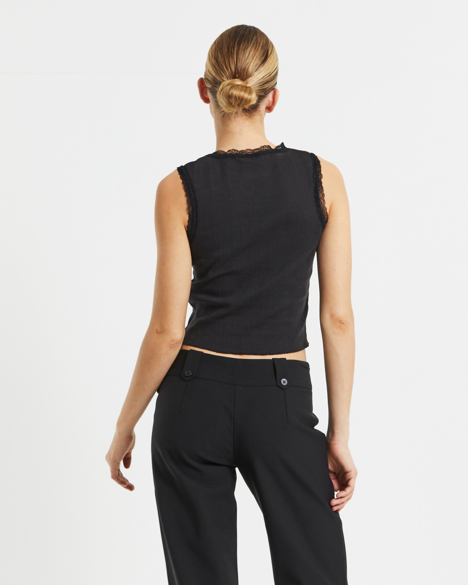 Fantasy Pointelle Tank Top in Black BLACK
