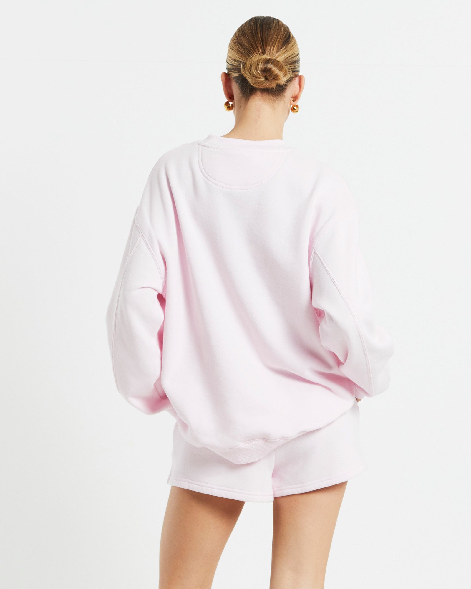 Oversized Wave Origin Fleece Crewneck Jumper in Ballet Pink PINK
