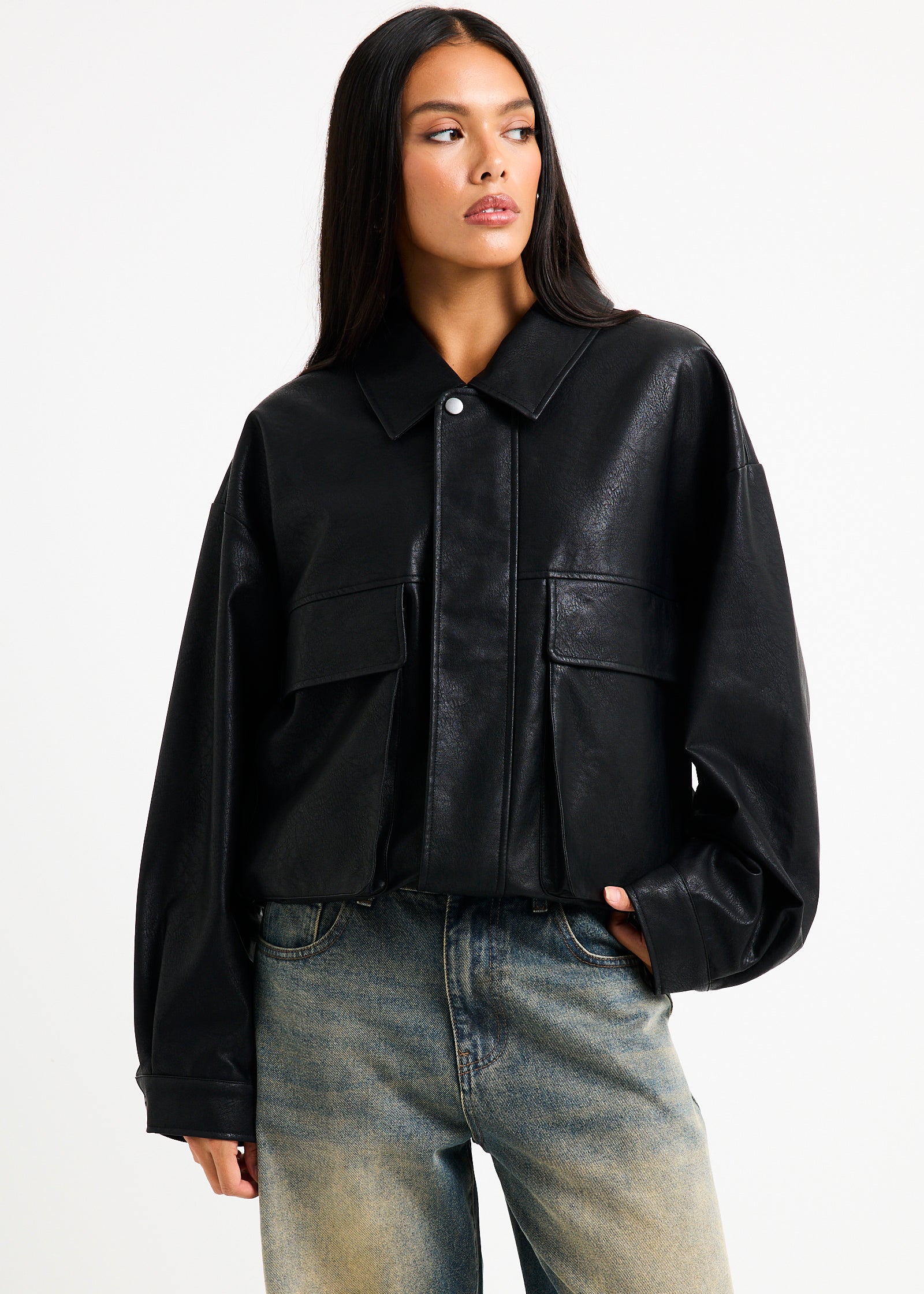 Jen Oversized Patch Pocket Jacket BLACK