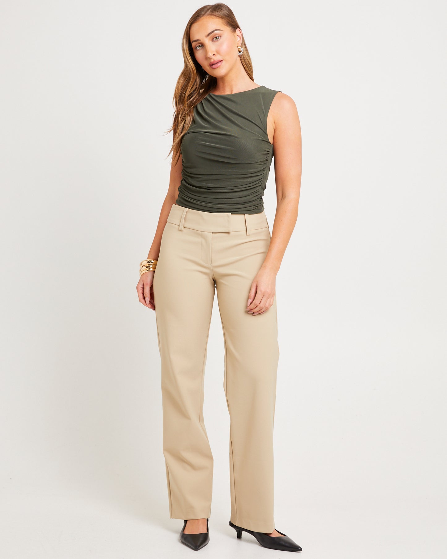 Mesh Ruched Tank Top DEEP GREEN