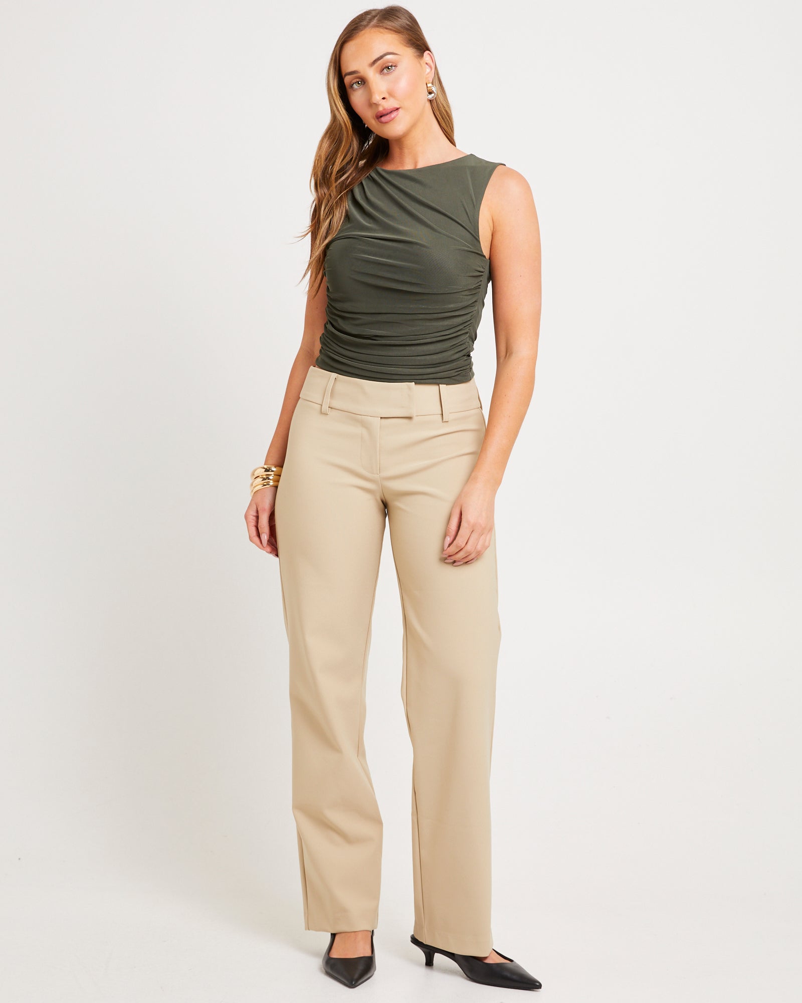 Mesh Ruched Tank Top DEEP GREEN