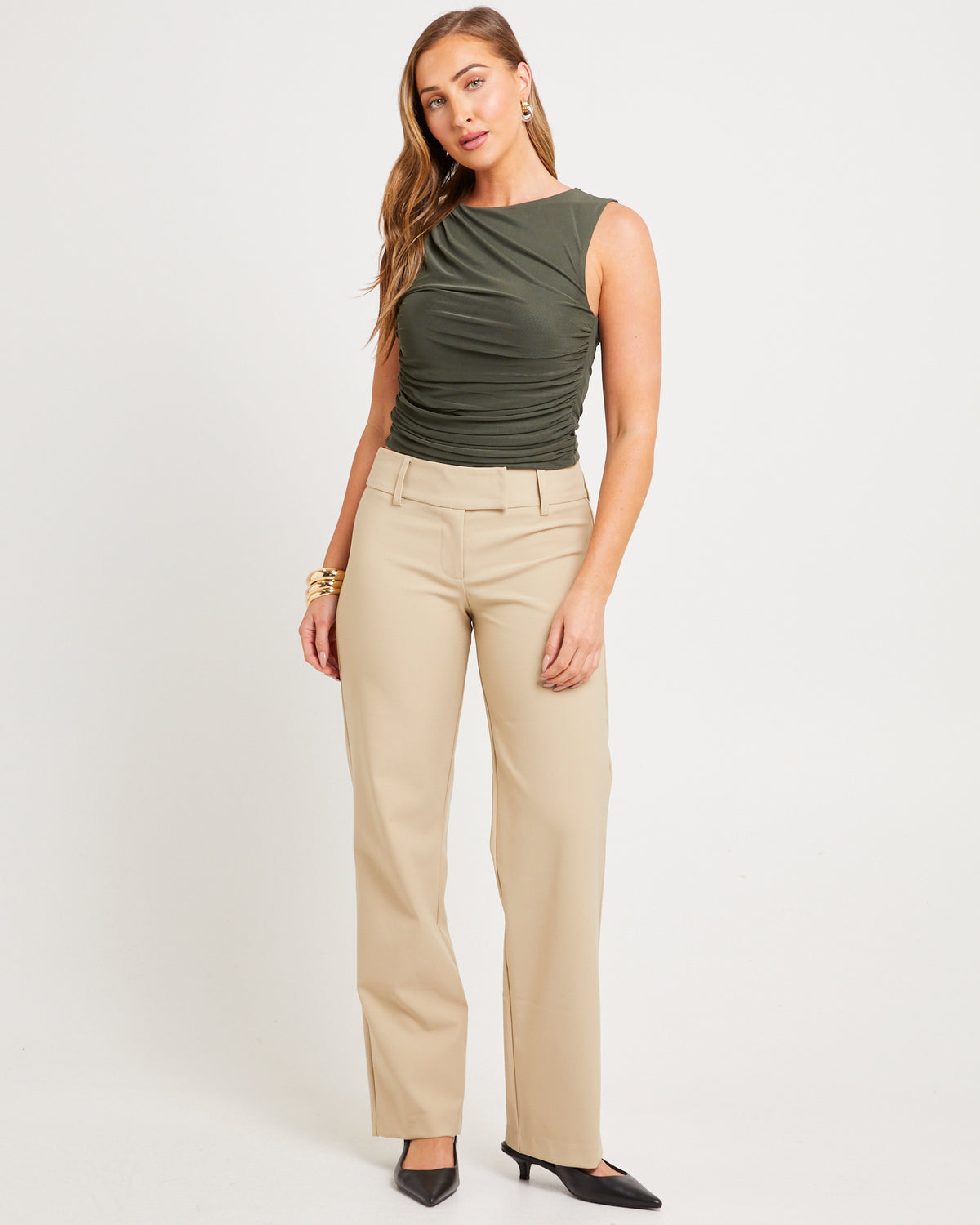 Mesh Ruched Tank Top DEEP GREEN