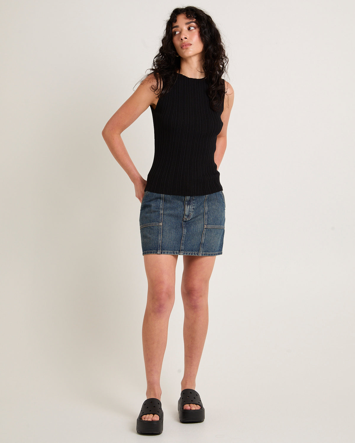 Worker Denim Mini Skirt INDIGO DUST