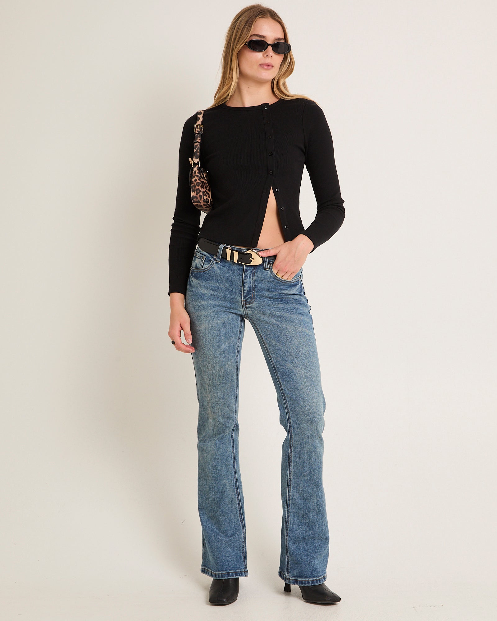 Maddy Button Asymmetric Top BLACK