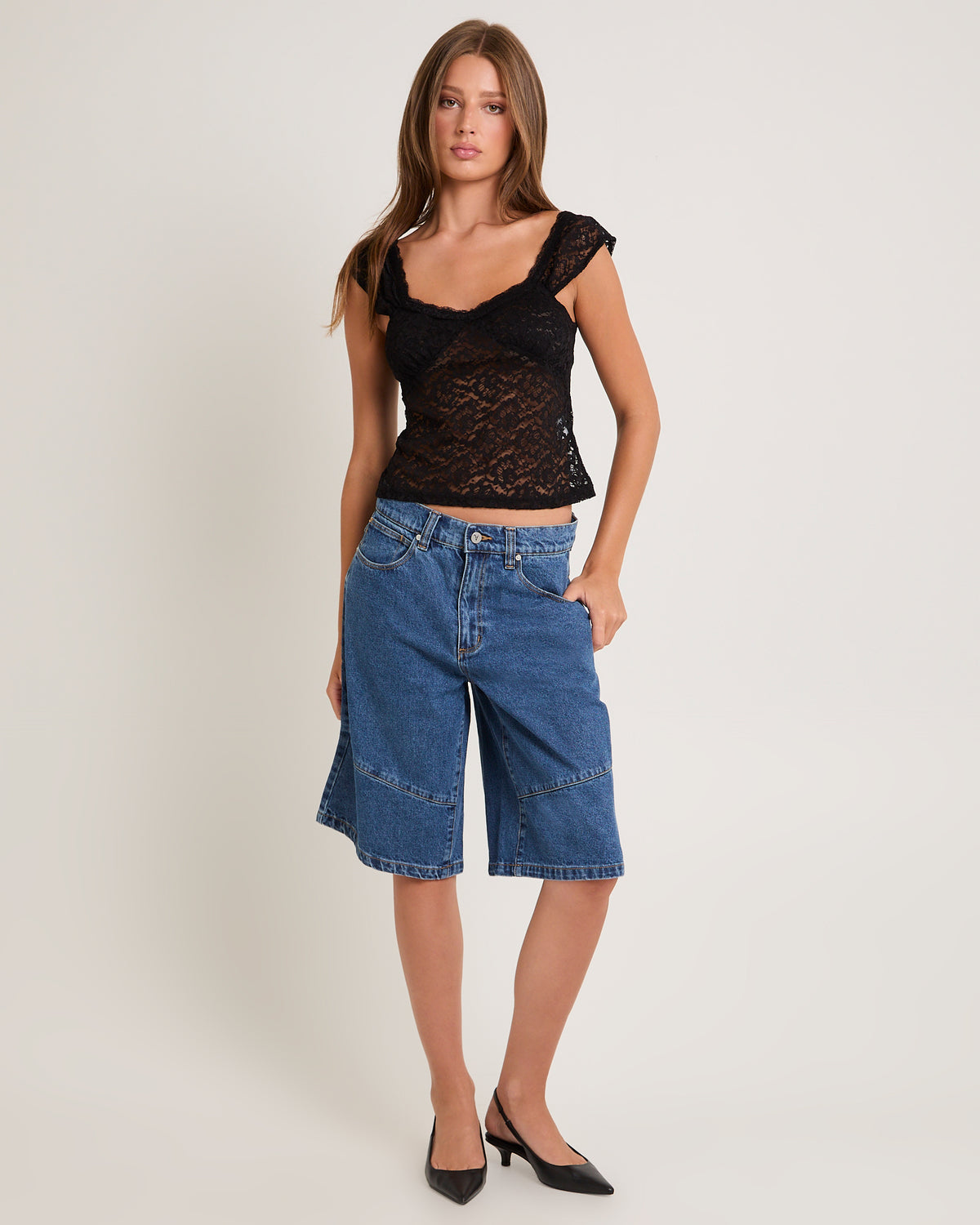 95 Super Baggy Denim Jorts Panels Bella MID BLUE