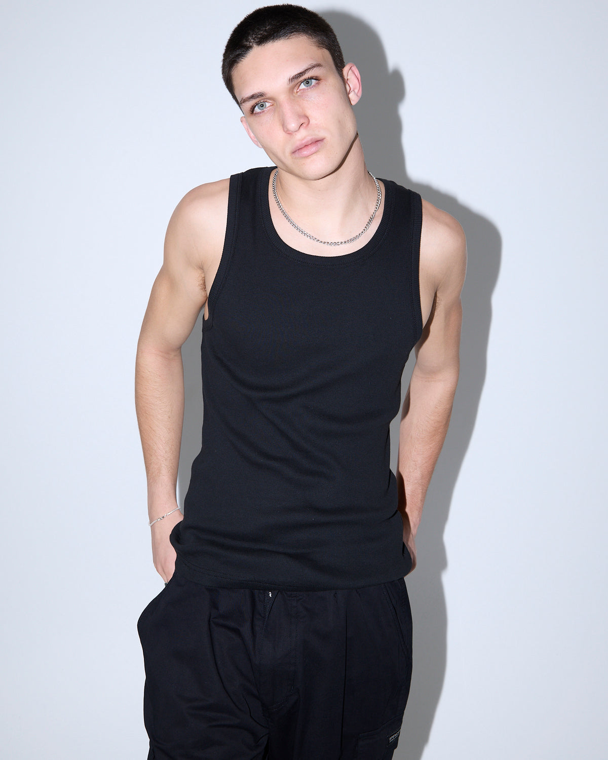 Ribbed Singlet BLACK