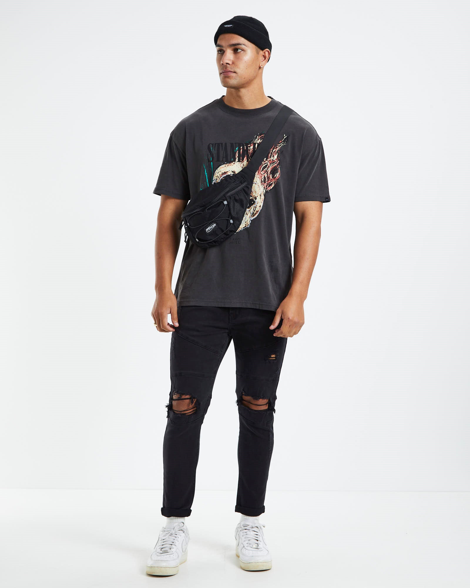 Offset Panel Skinny Jeans Flat Black BLACK
