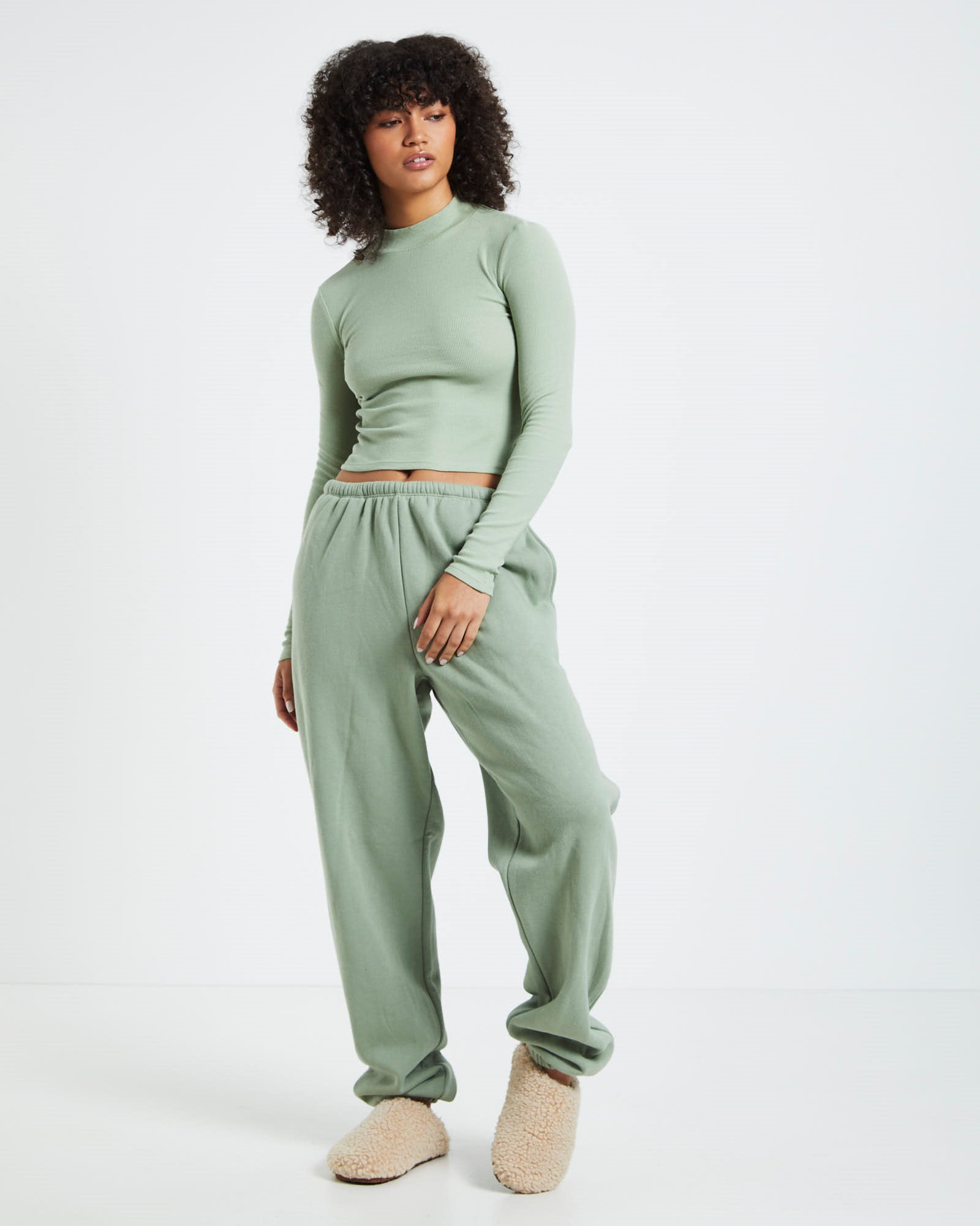Ribbed Long Sleeve Skivvy Dusty Sage Green GREEN