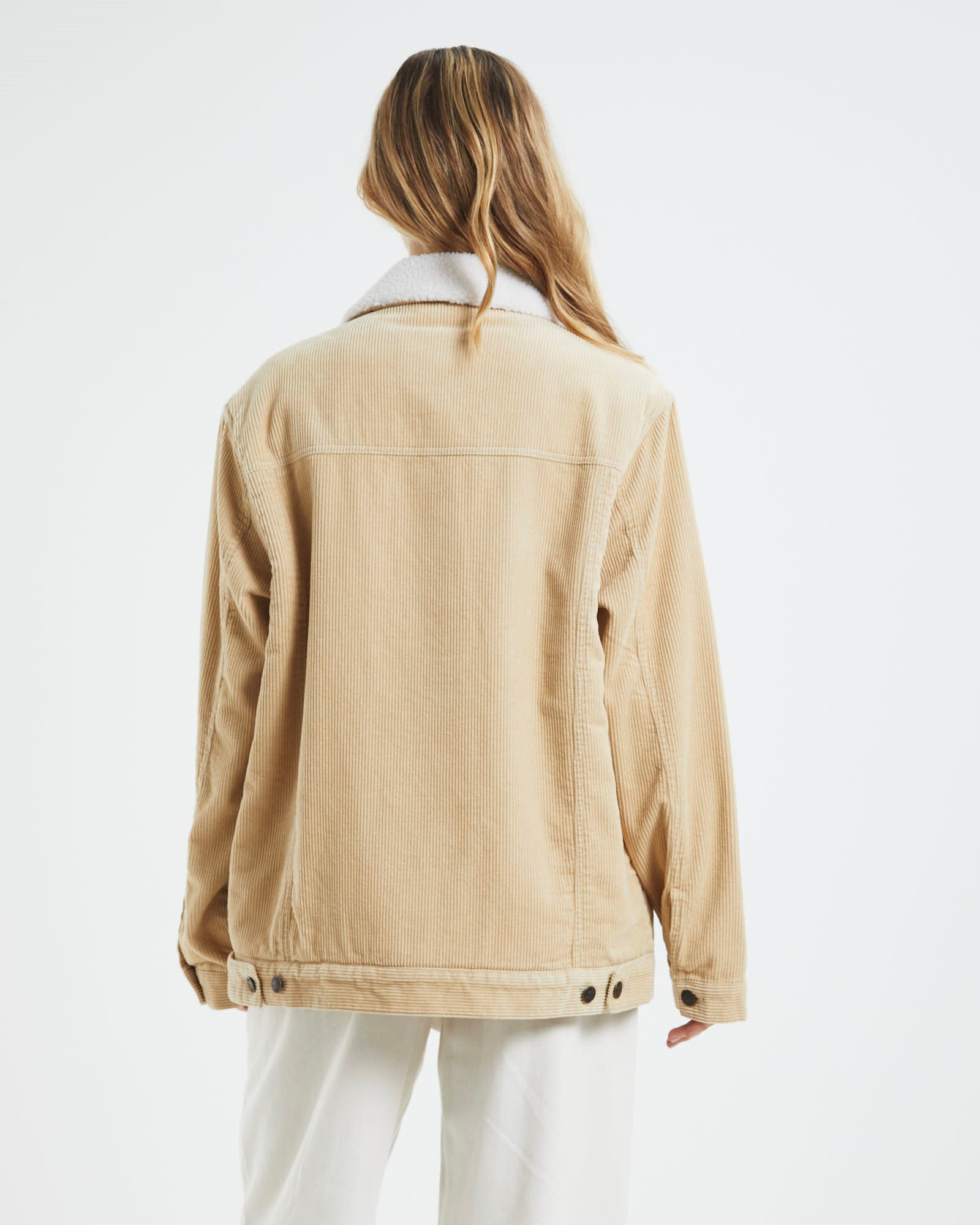 Athena Borg Longline Cord Jacket Oat OFF WHIT