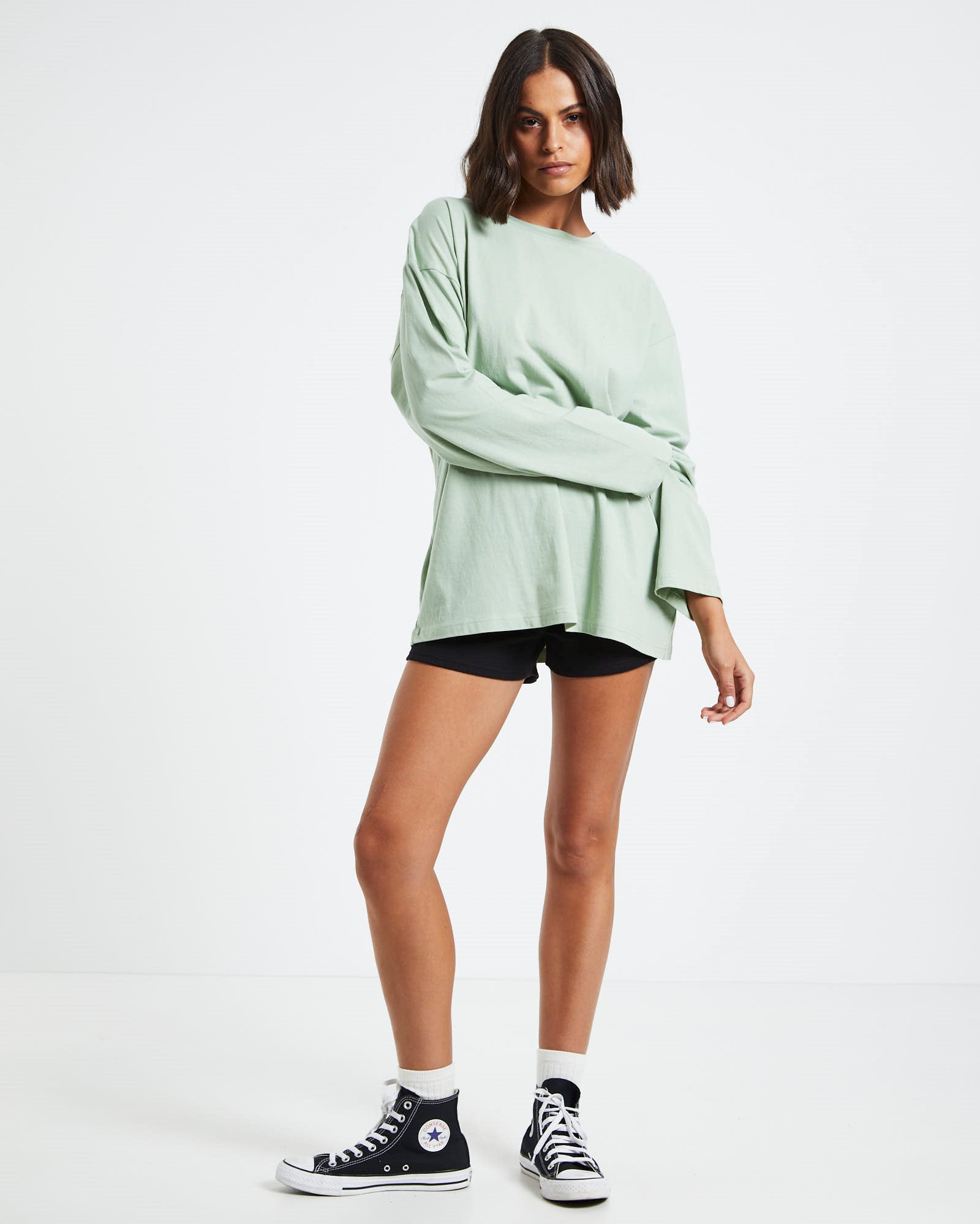 Vintage Wash Long Sleeve T-Shirt Dusty Sage Green GREEN