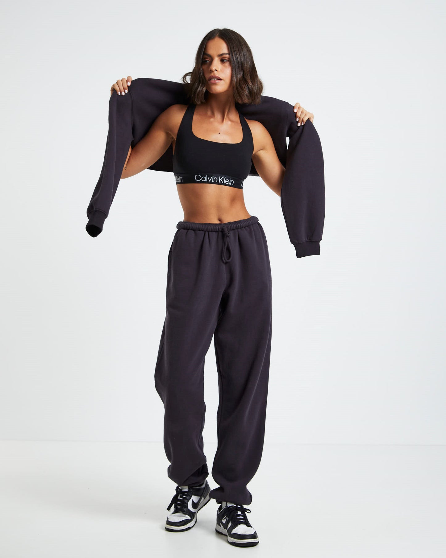 Cropped Raw Hem Fleece Jumper Washed Black