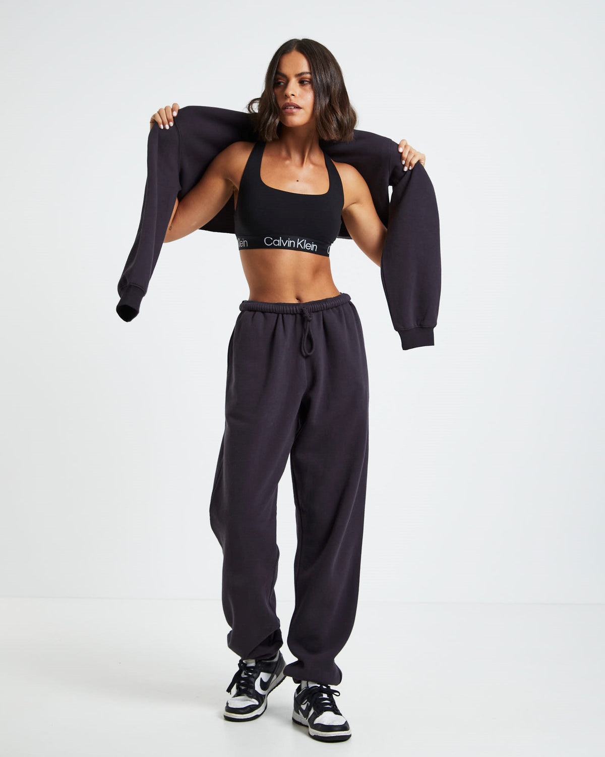 Cropped Raw Hem Fleece Jumper Washed Black BLACK