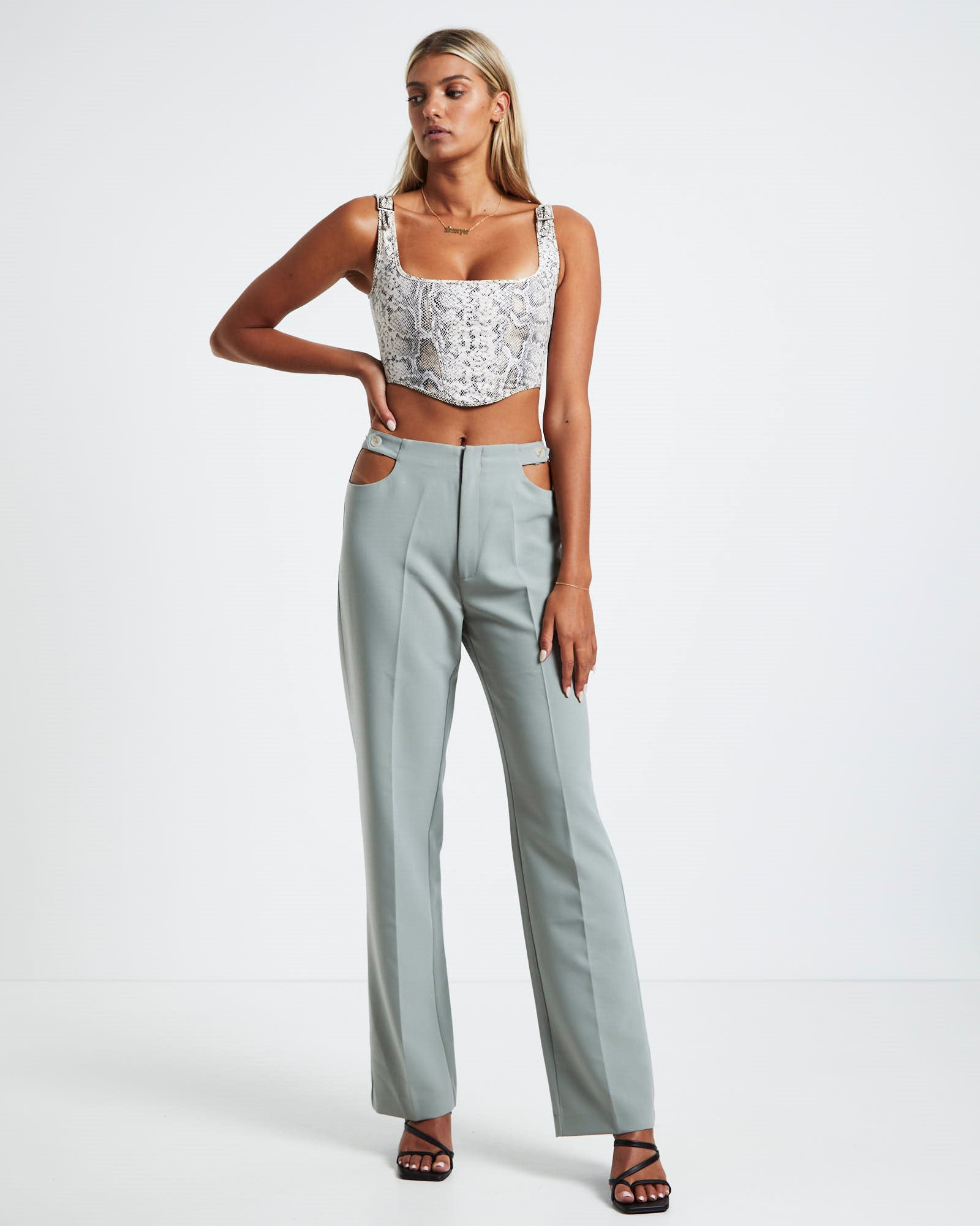 Lori Cut Out Tailored Pants GREEN
