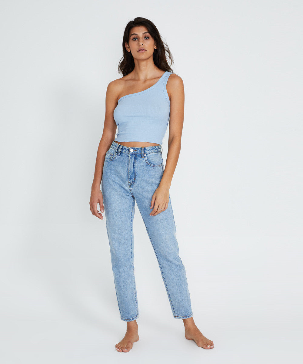 One Shoulder Tank Top Baby Blue BLUE