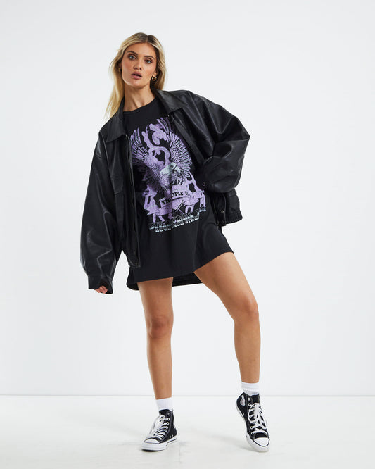 Lightning Eagle T-Shirt Dress Black