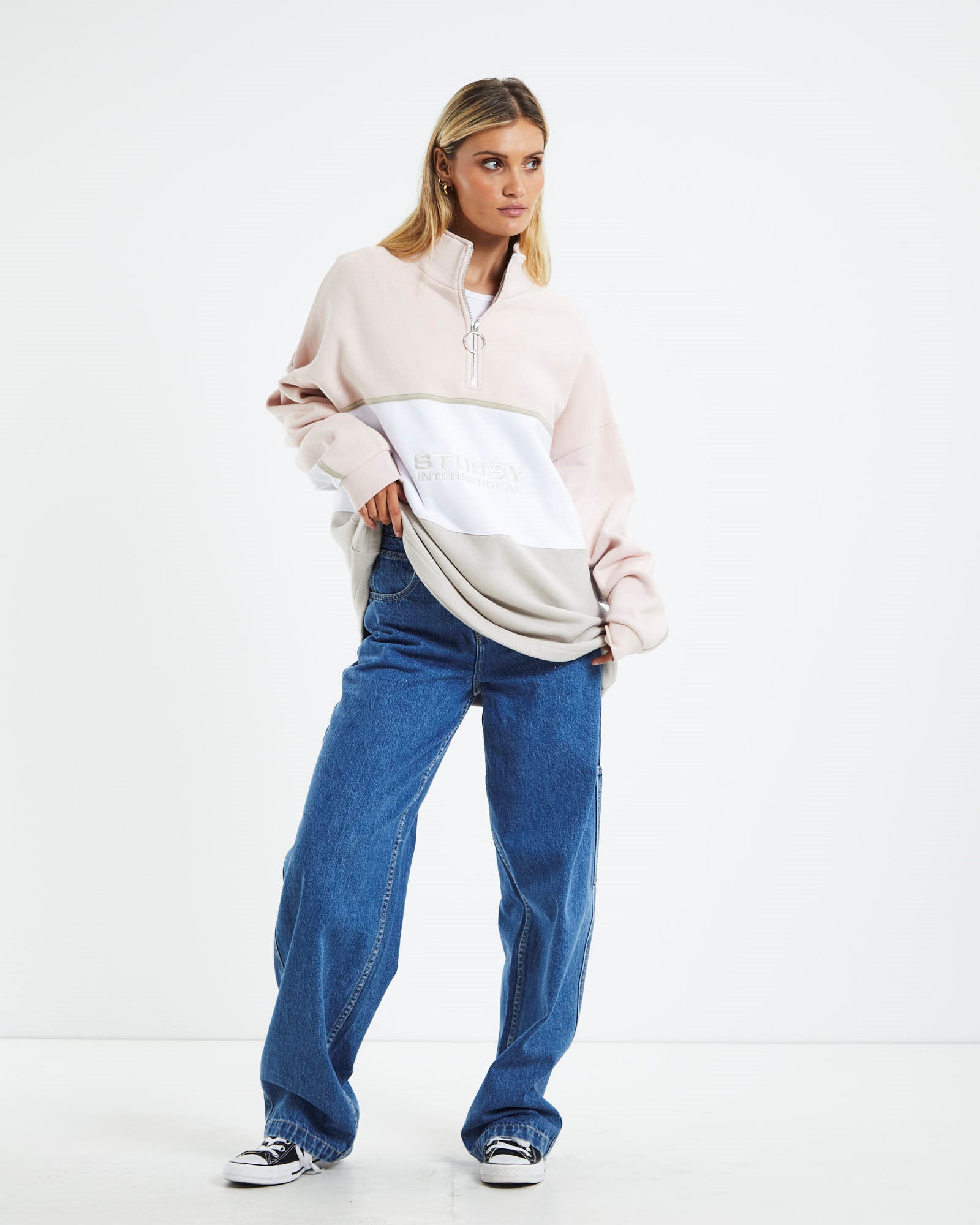 Chapters Panelled Fleece Jumper Blush Pink BLUSH