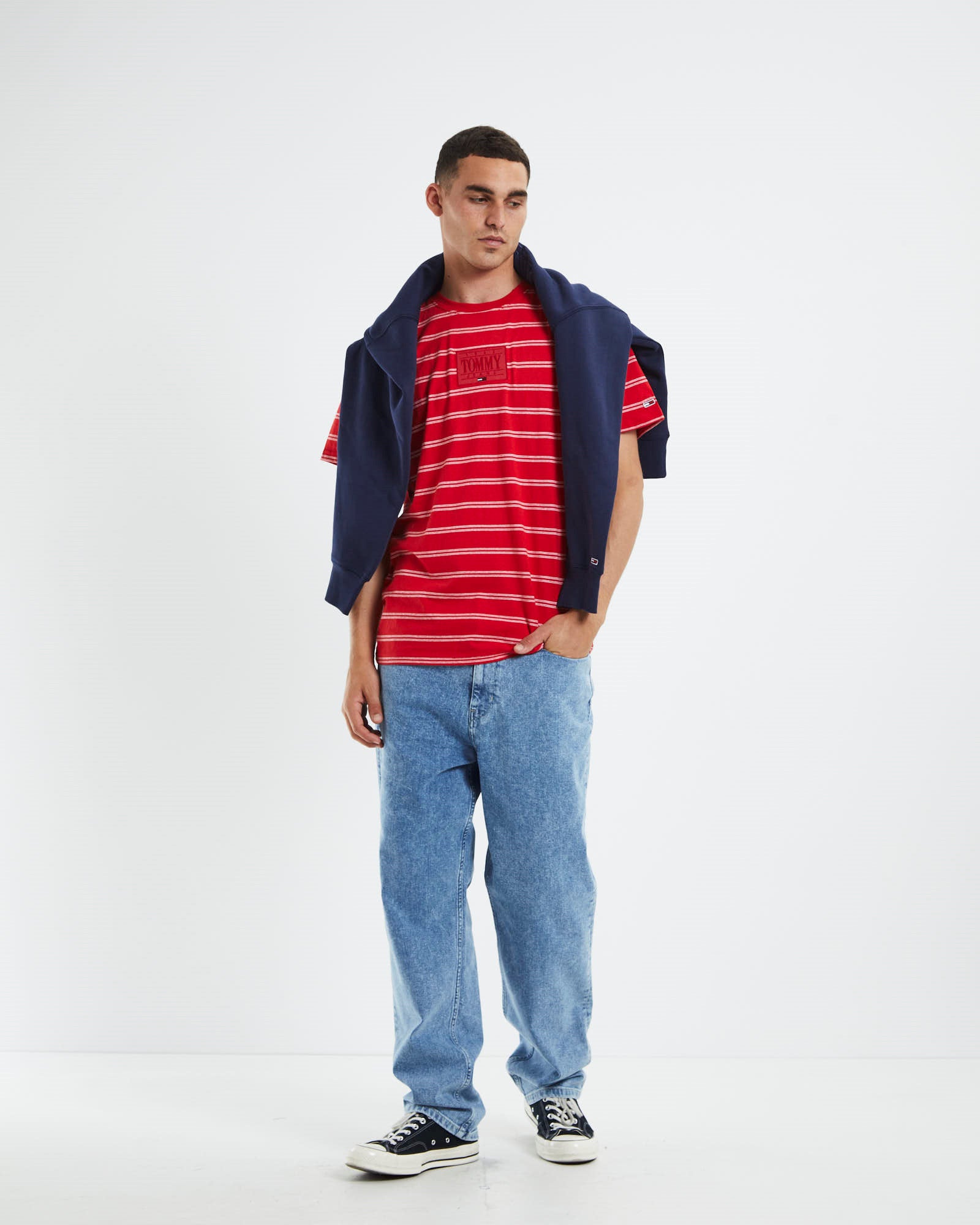 TJM Tonal Logo Stripe T-Shirt Deep Crimson Red Stripe CRIMSON