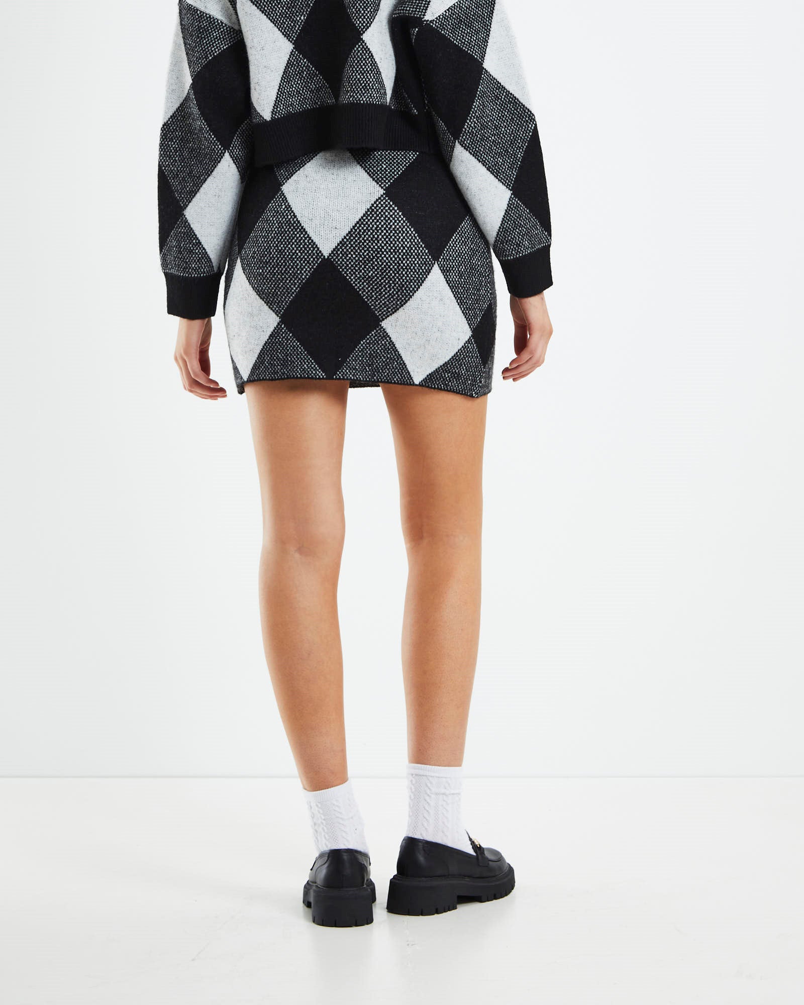 Alayah Argyle Knit Mini Skirt Black/White BLACK/WH