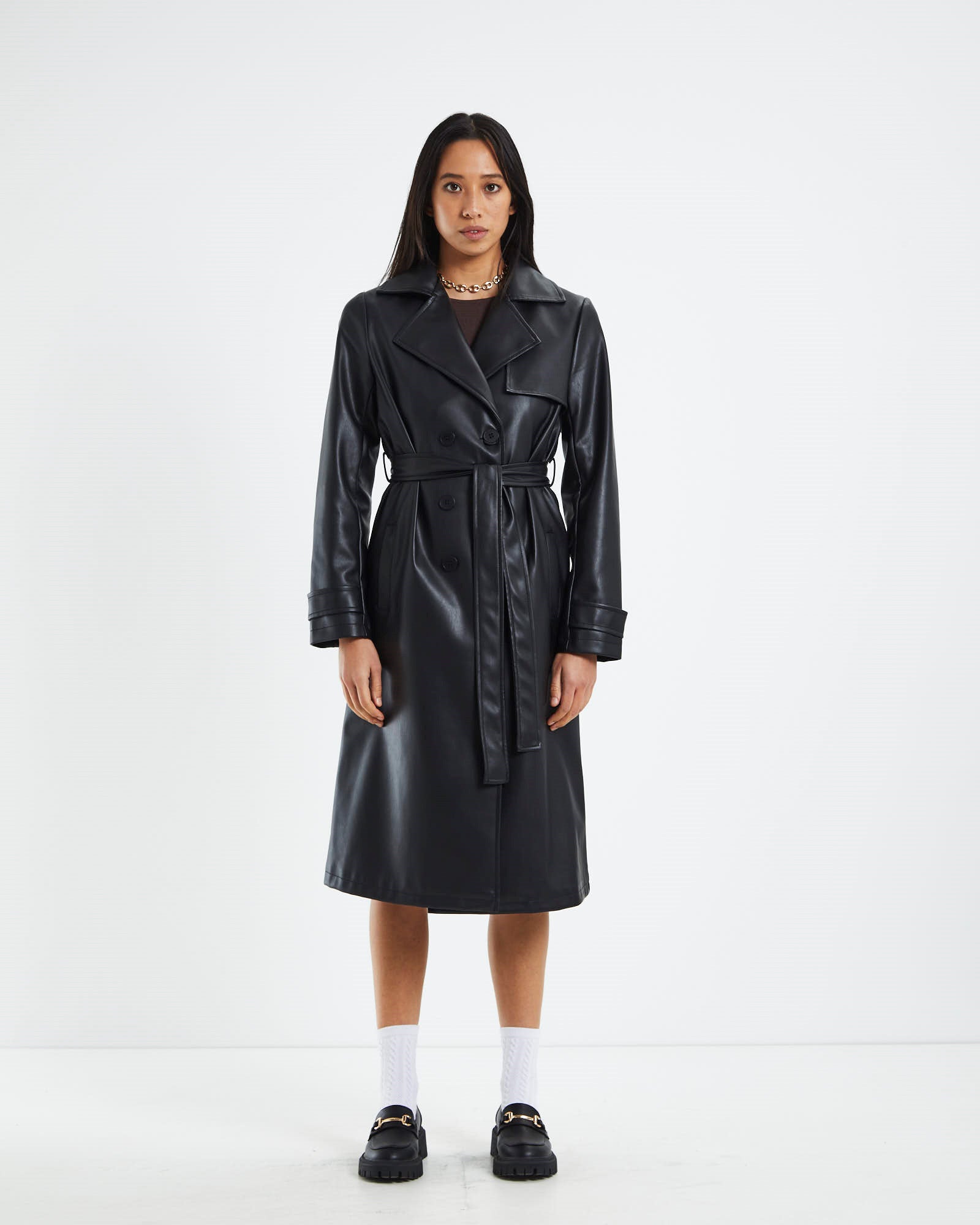 Alexia Imitation Leather Trench Coat Black BLACK