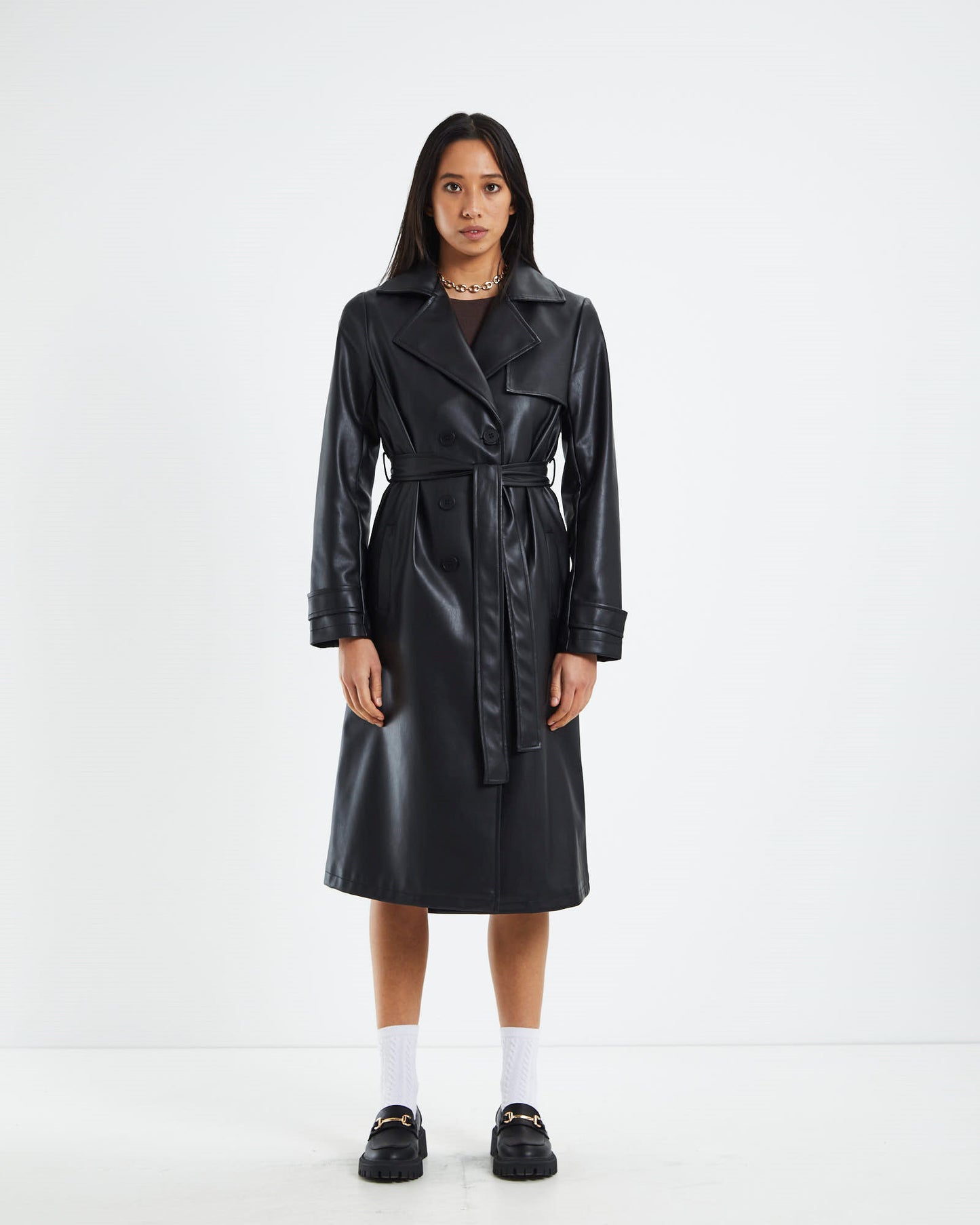 Alexia Imitation Leather Trench Coat Black