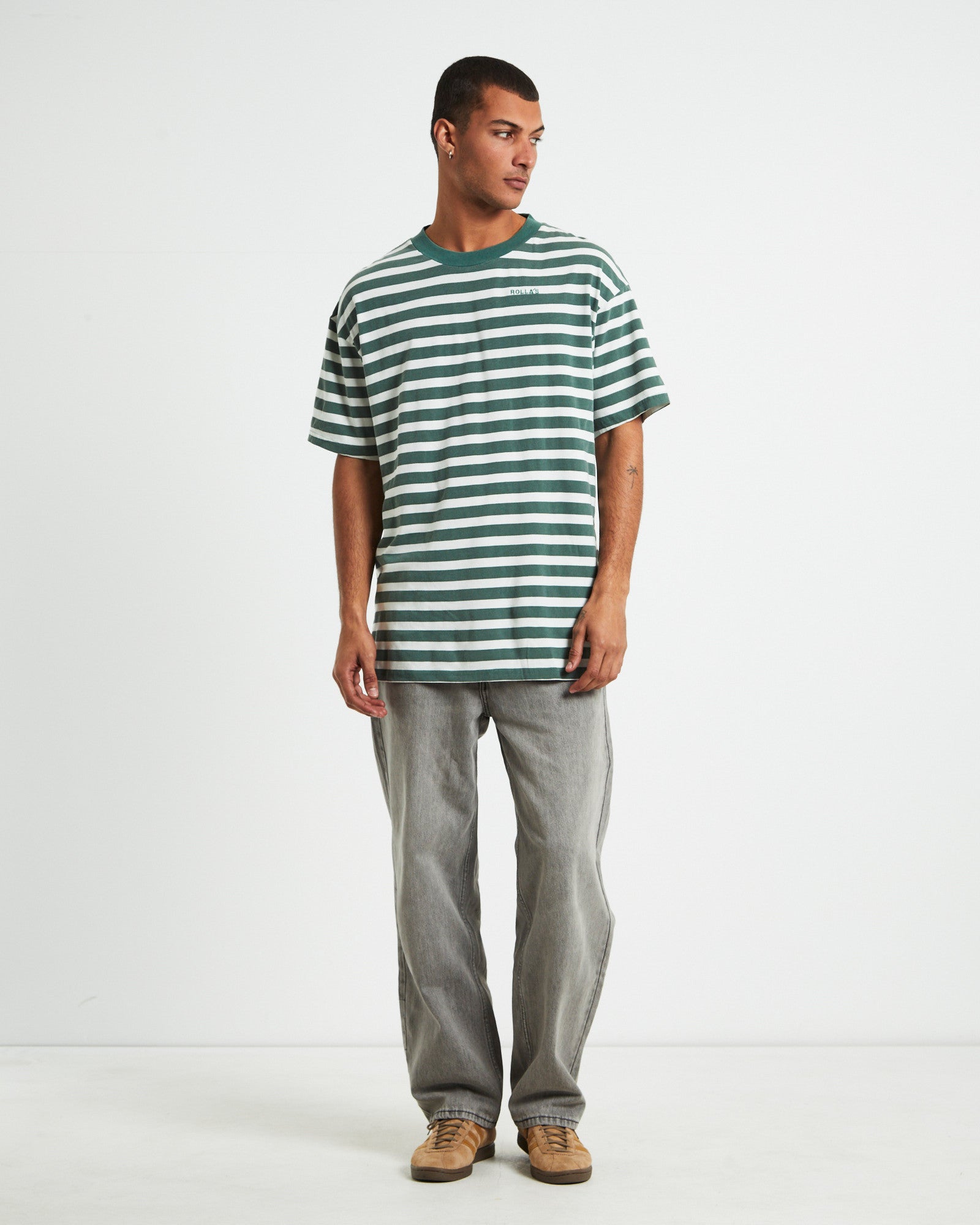 Heavy Stripe Short Sleeve T-Shirt in Trade Green GREEN