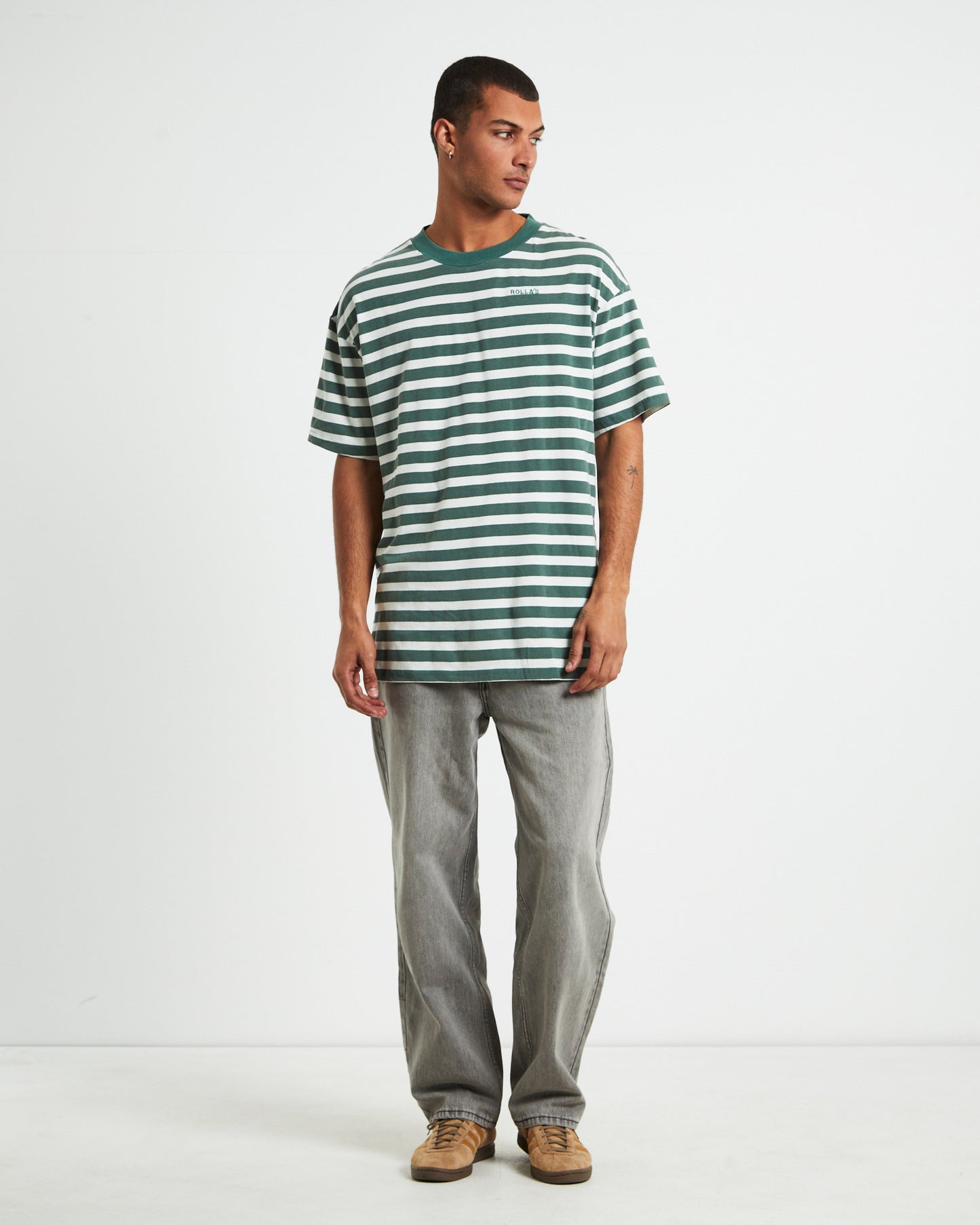 Heavy Stripe Short Sleeve T-Shirt in Trade Green