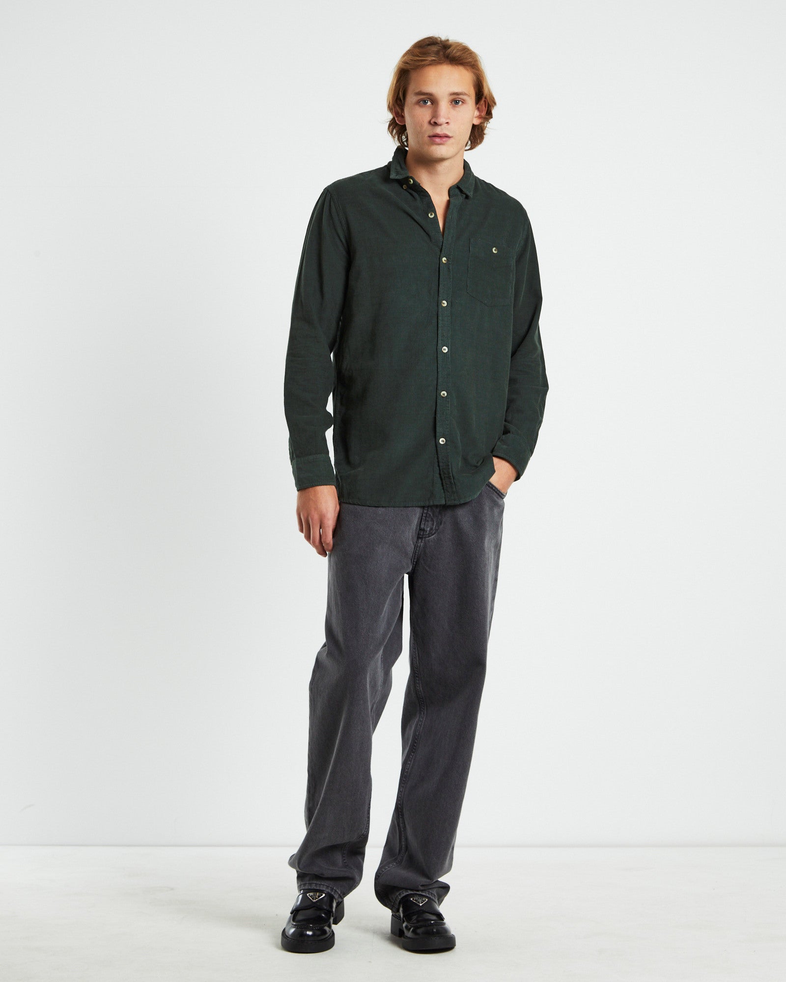 Men At Work Cord Shirt Pine Green GREEN