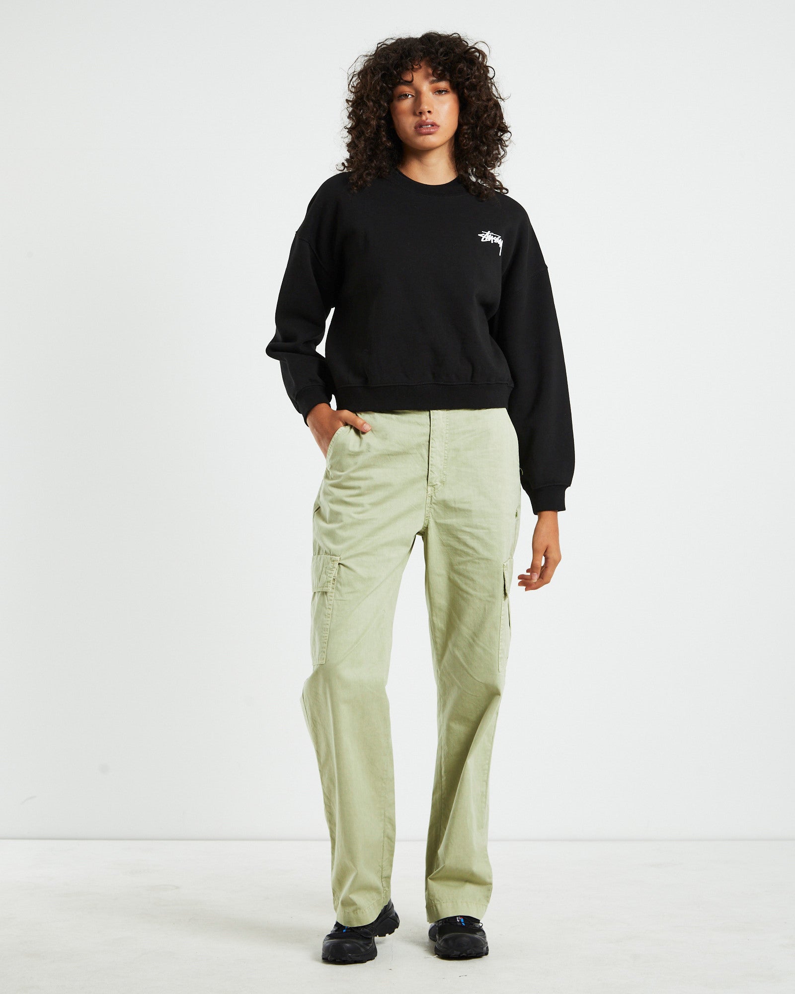 Dice Cropped Crew Jumper Black BLACK