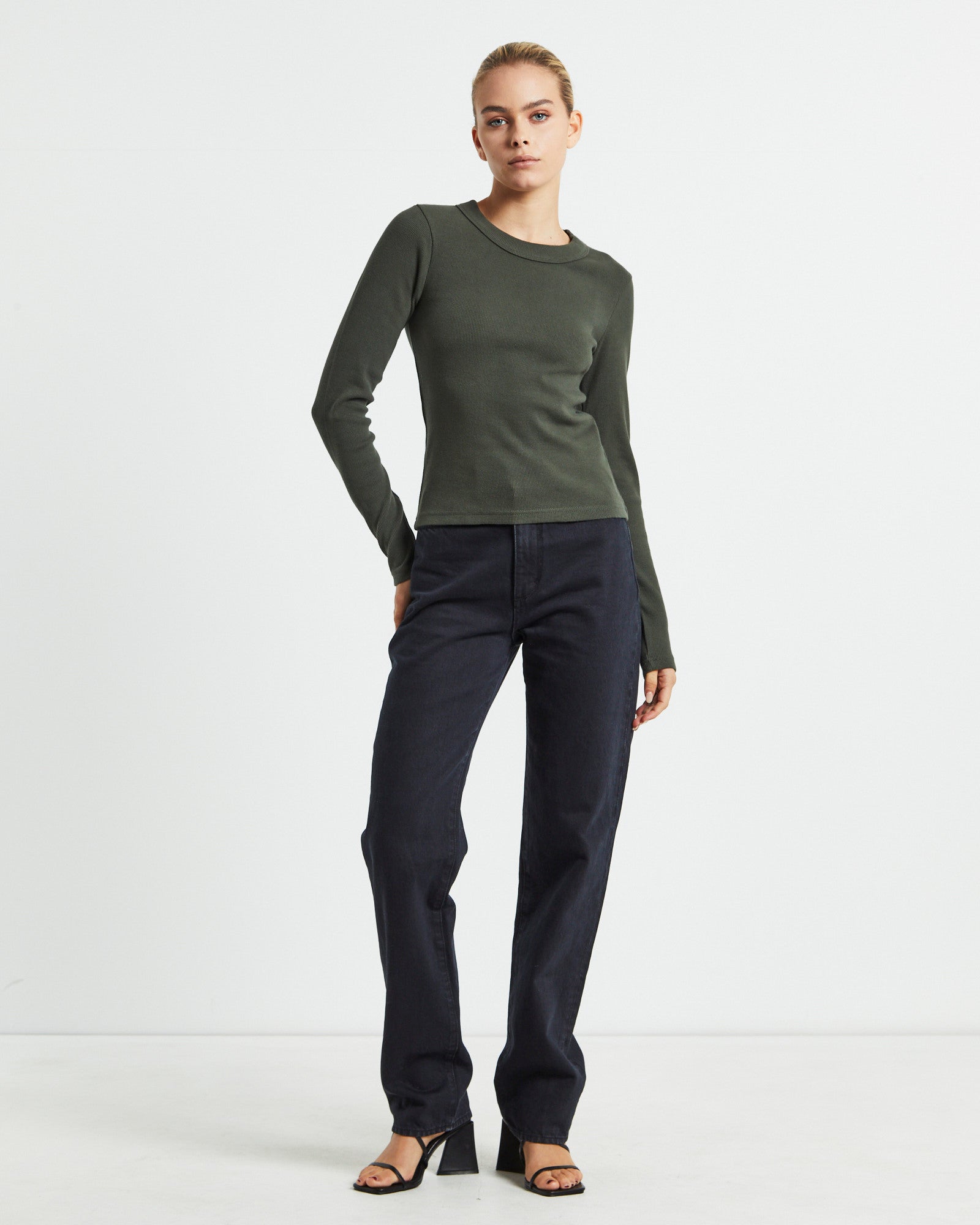 Jonesy Long Sleeve Top Dark Military Green GREEN