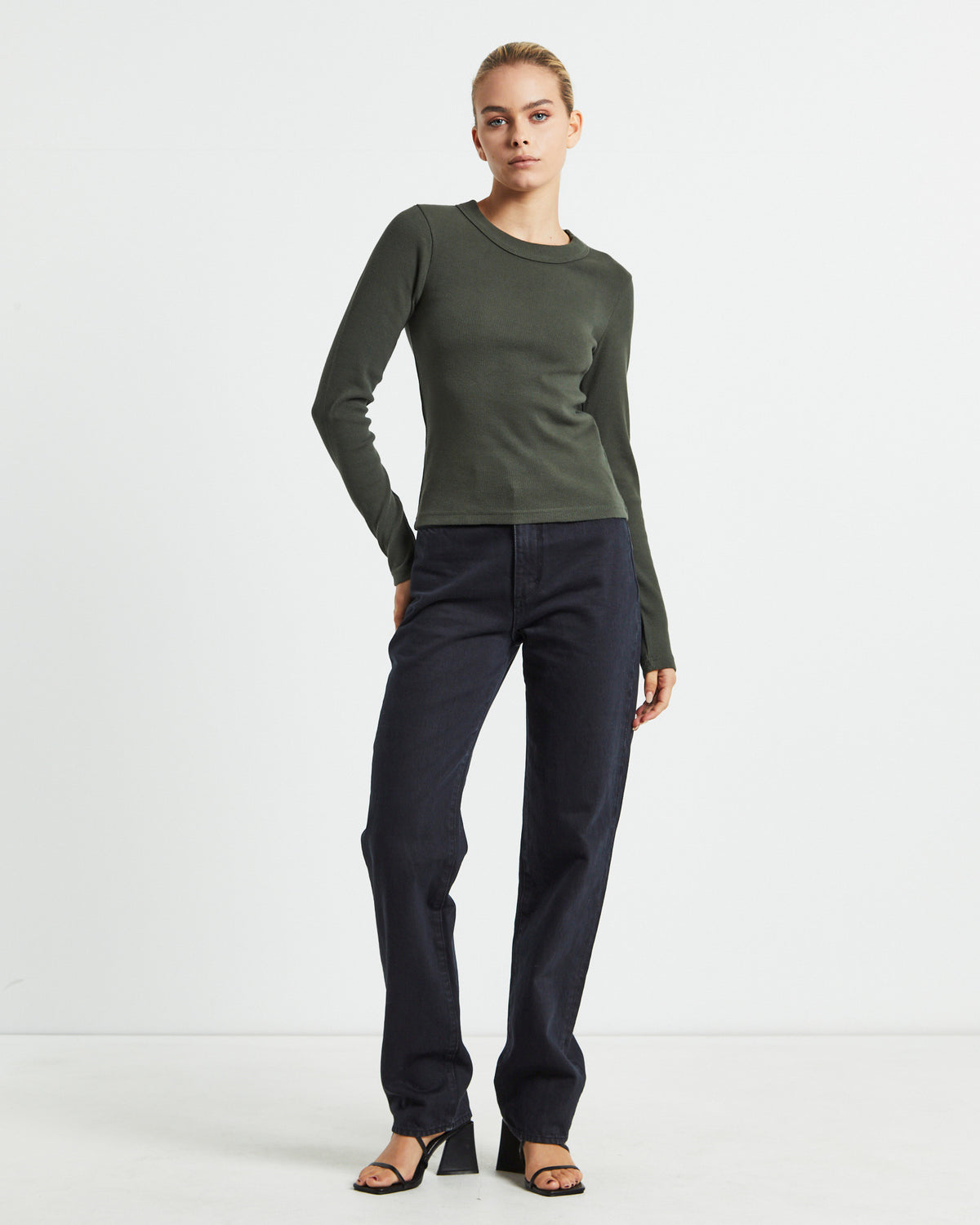 Jonesy Long Sleeve Top Dark Military Green GREEN