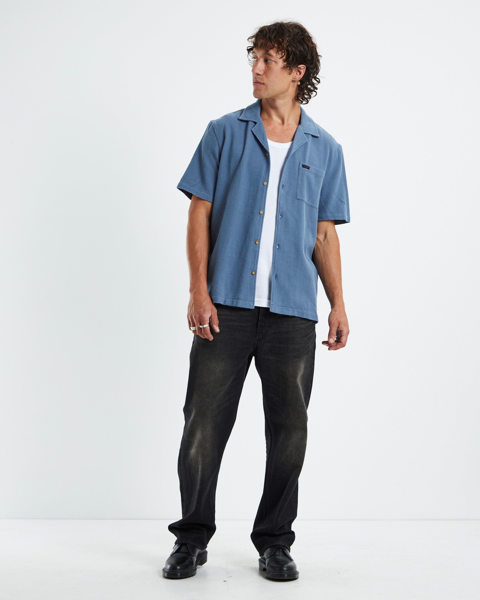Resort Short Sleeve Shirt Waffle Cloud Blue BLUE
