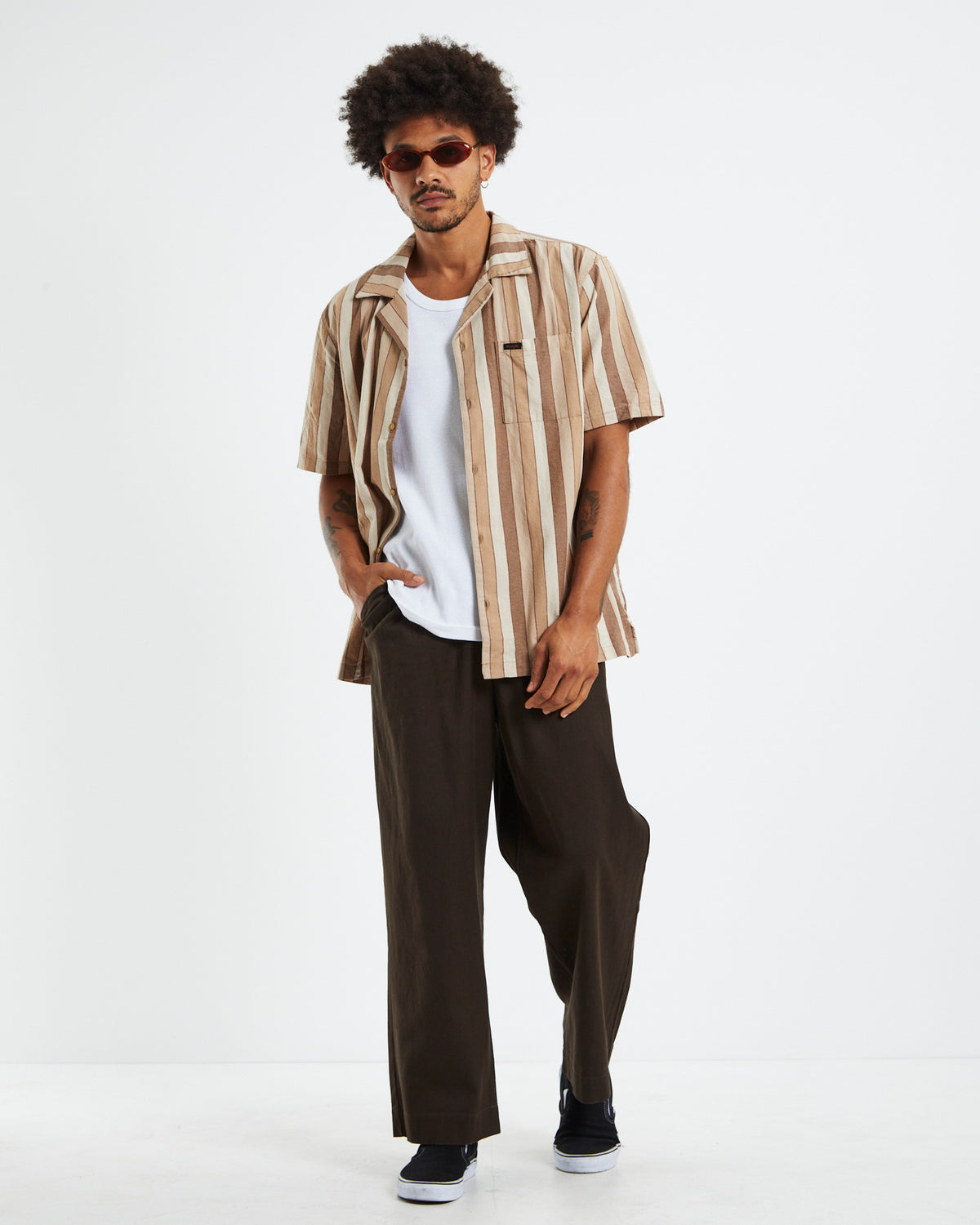 Resort Short Sleeve Shirt Brown Stripe BROWN