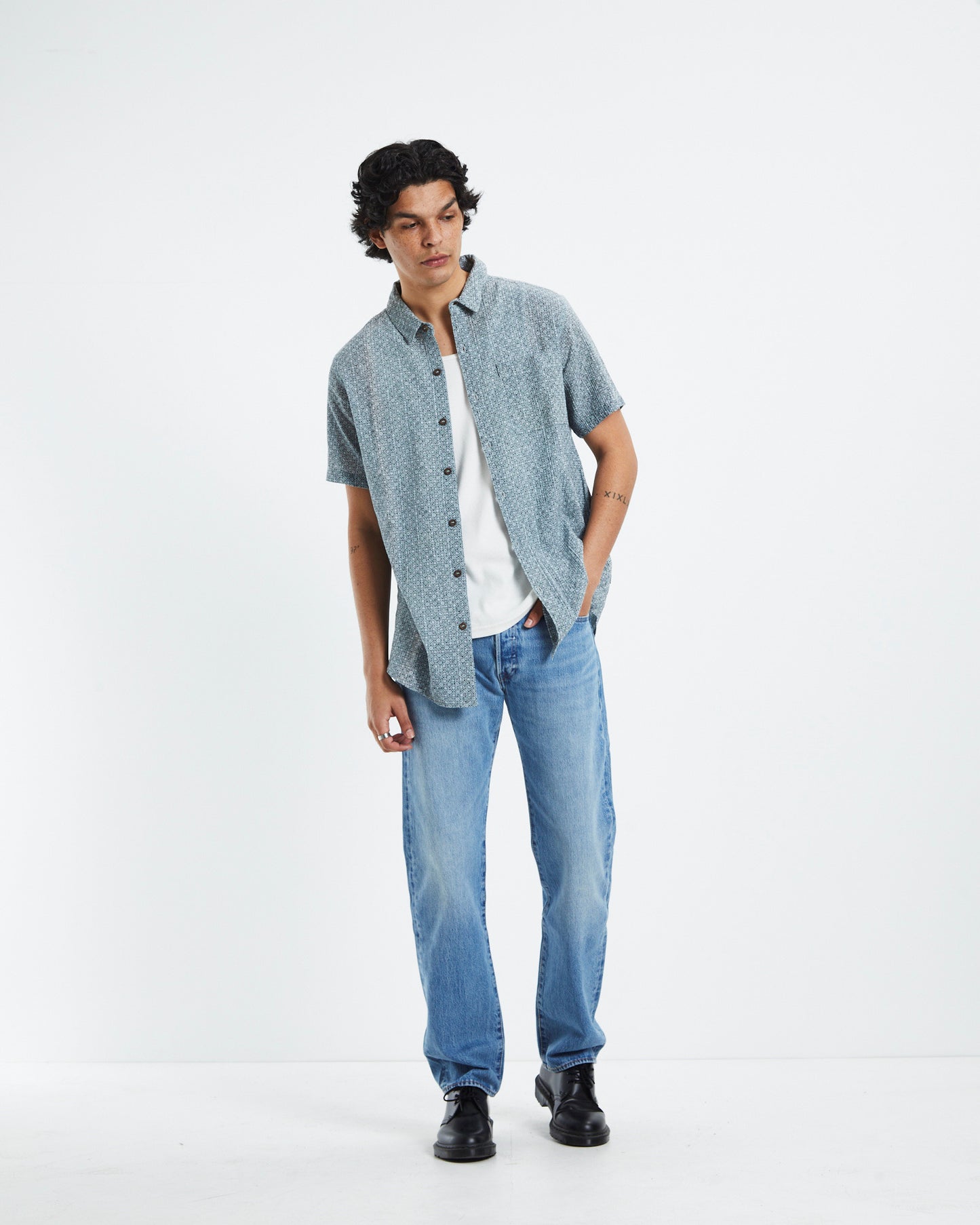 Bon Tiki Short Sleeve Shirt Smoke Blue